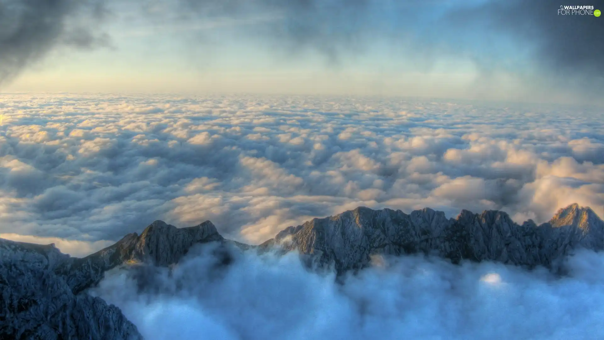 clouds, Mountains, height
