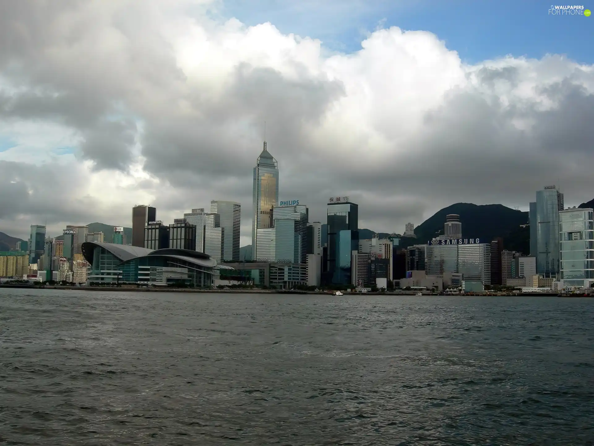 Asia, skyscrapers, clouds, Hong Kong