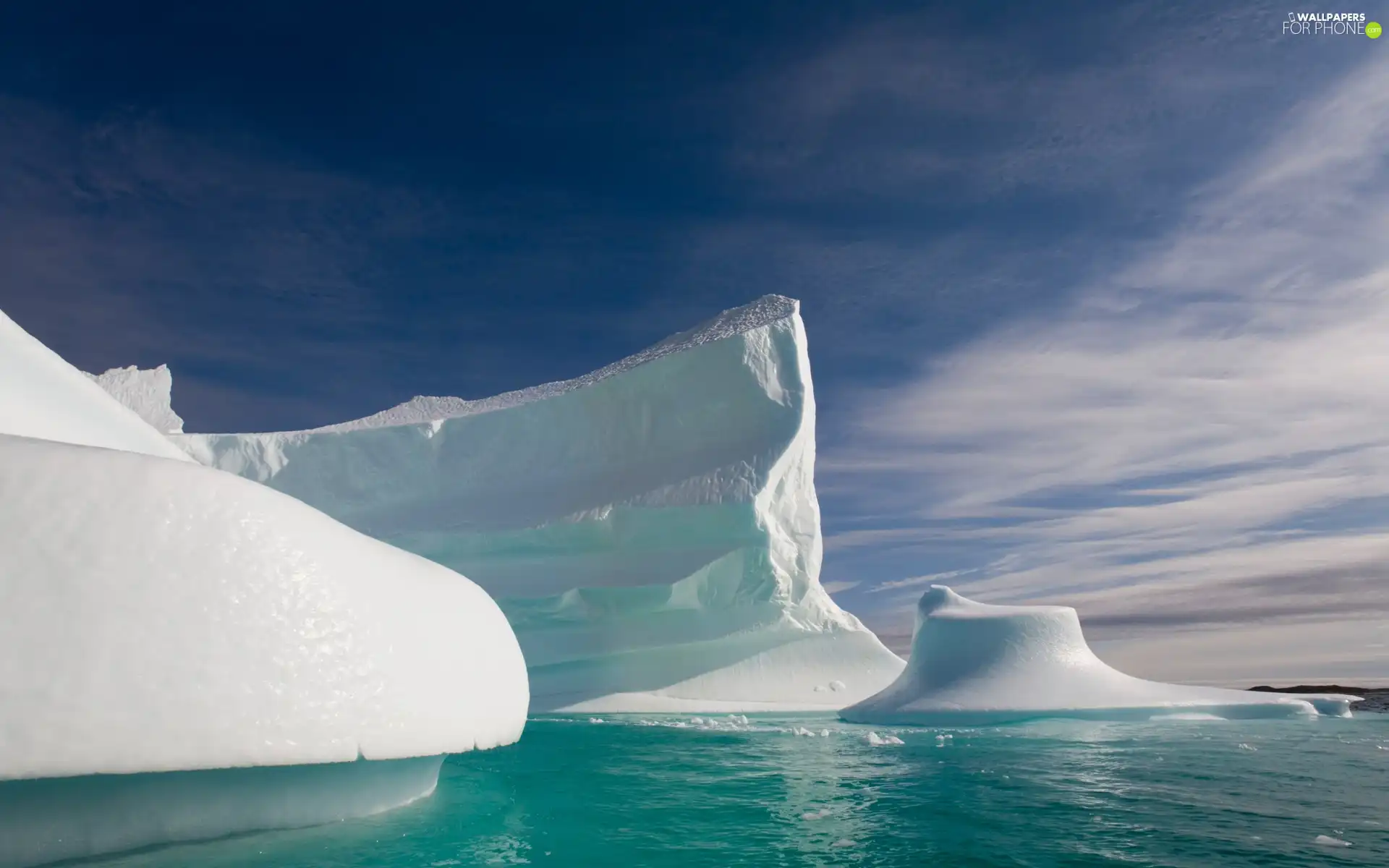 Ice, sea, clouds, mountains
