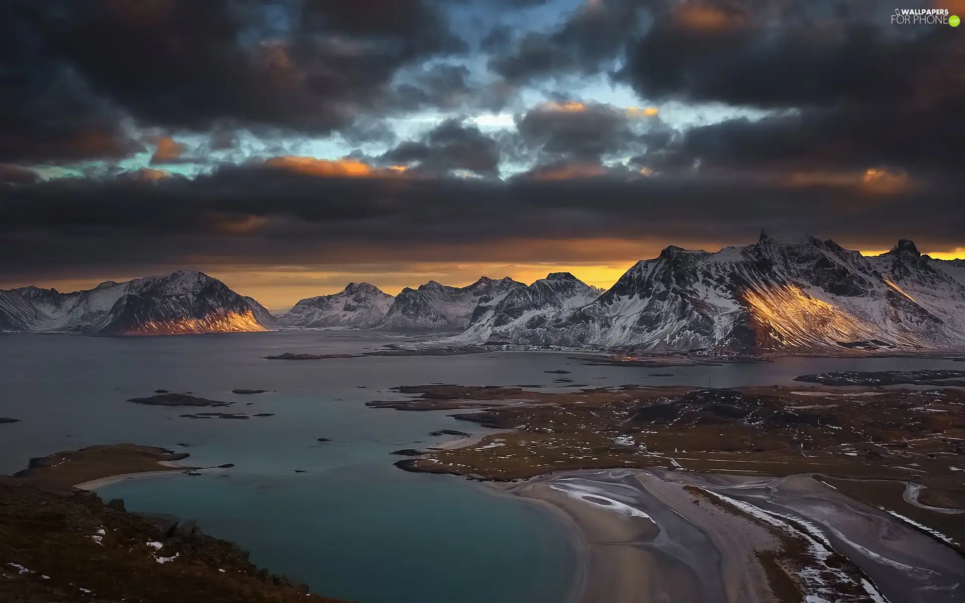 clouds, Mountains, lake