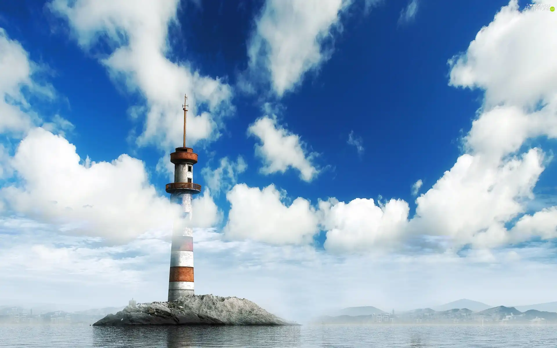 clouds, Lighthouse, maritime