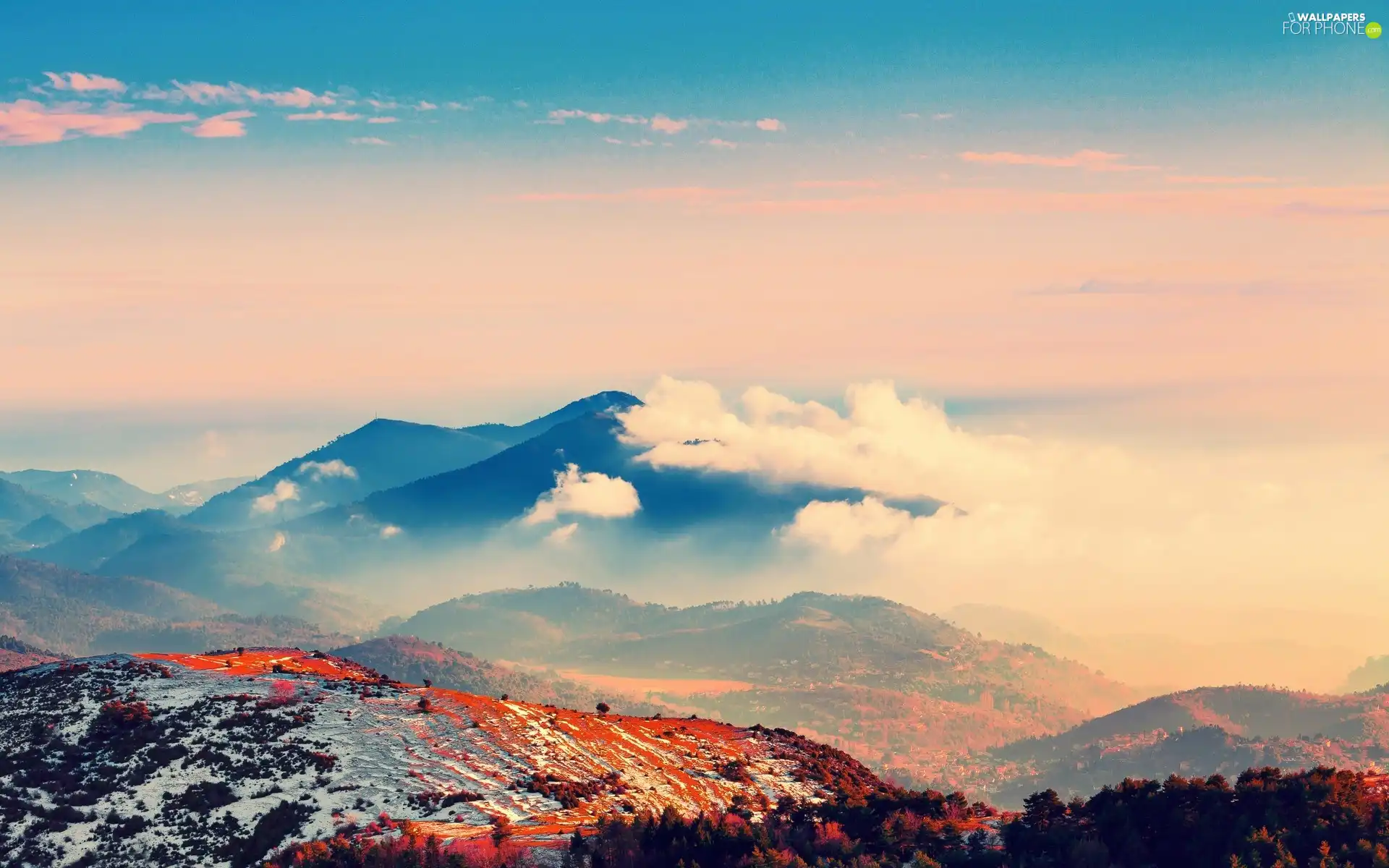 Mountains, clouds