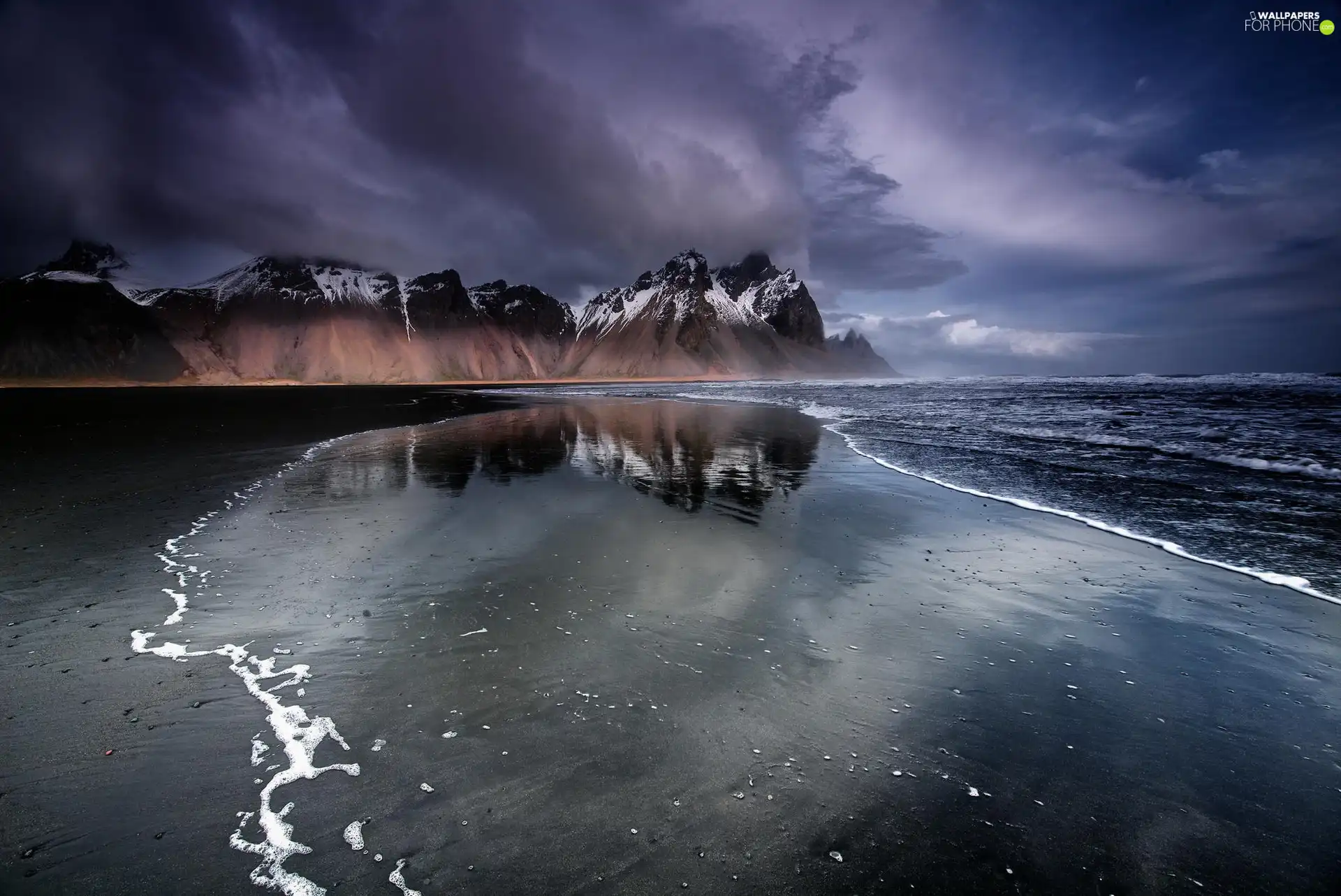 clouds, Mountains, coast, dark, sea