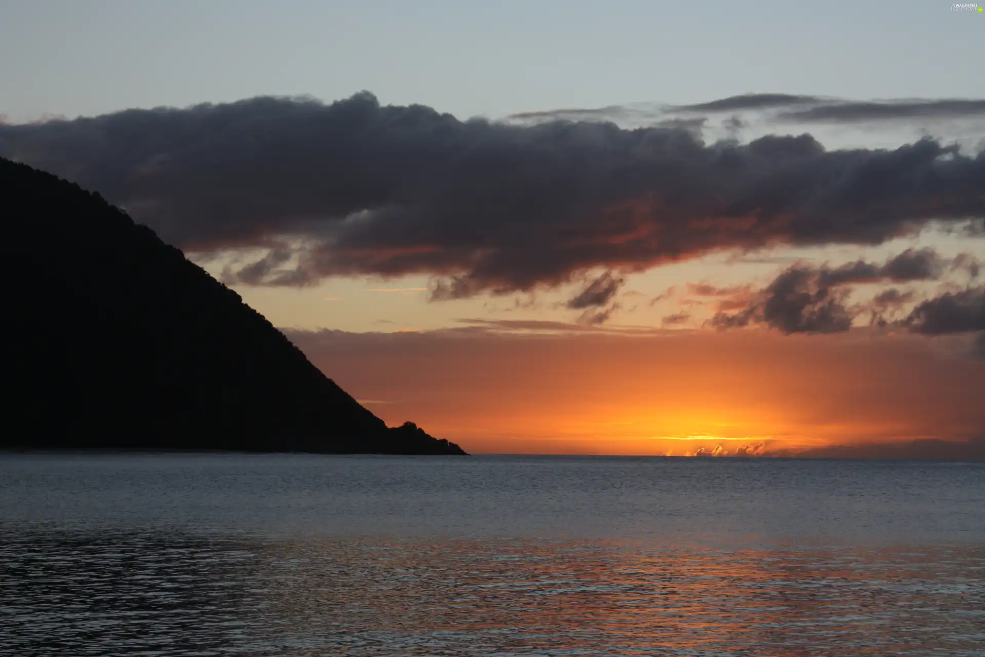 clouds, sea, mountains