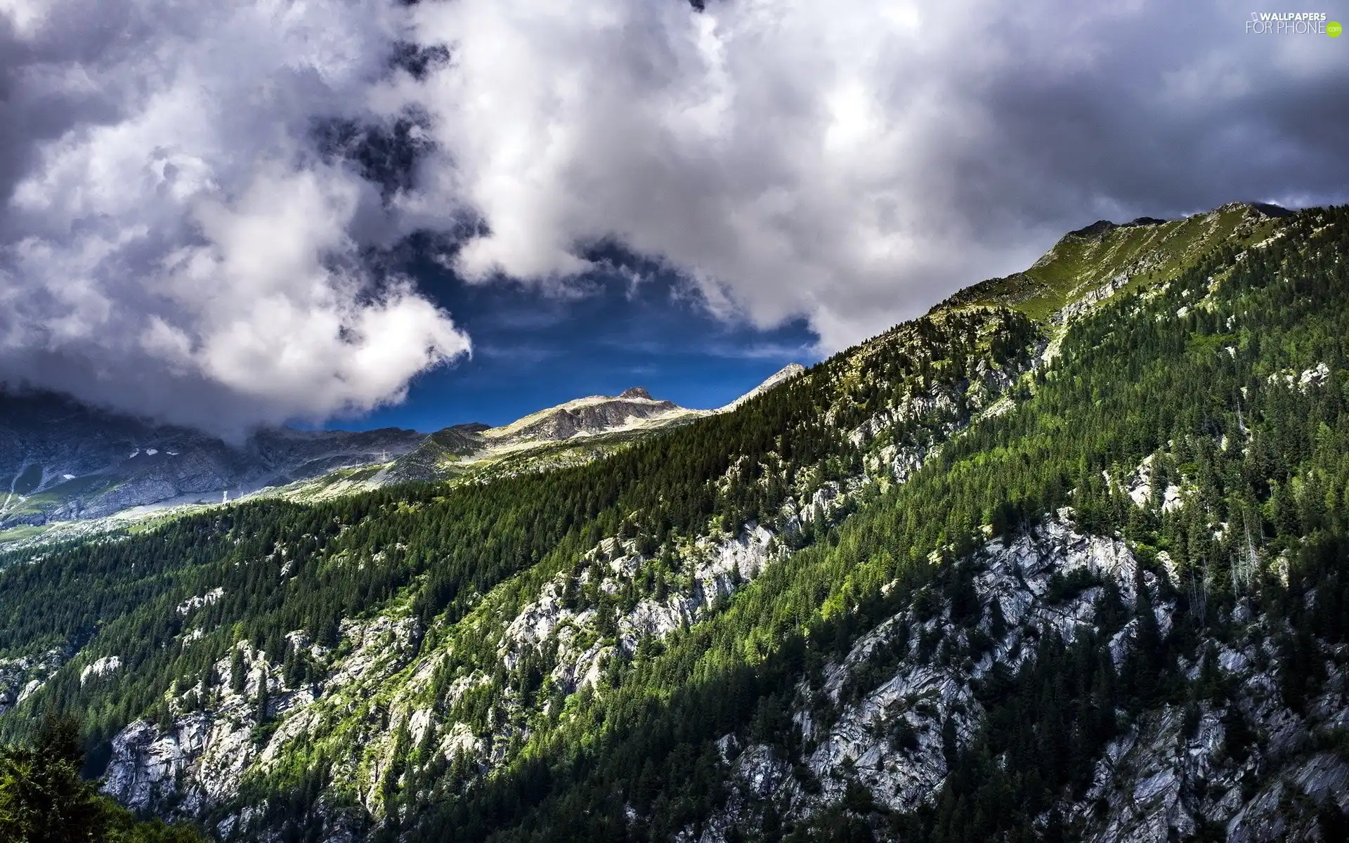 Mountains, viewes, clouds, trees