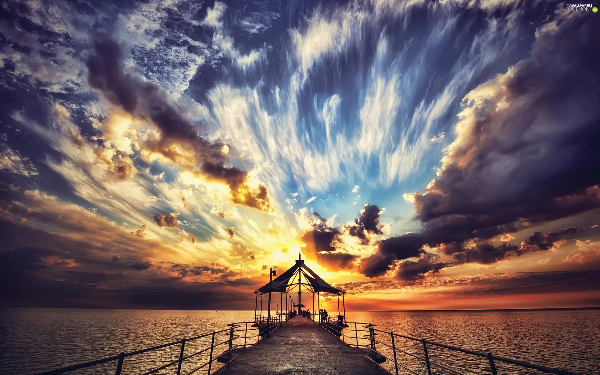 clouds, sea, pier