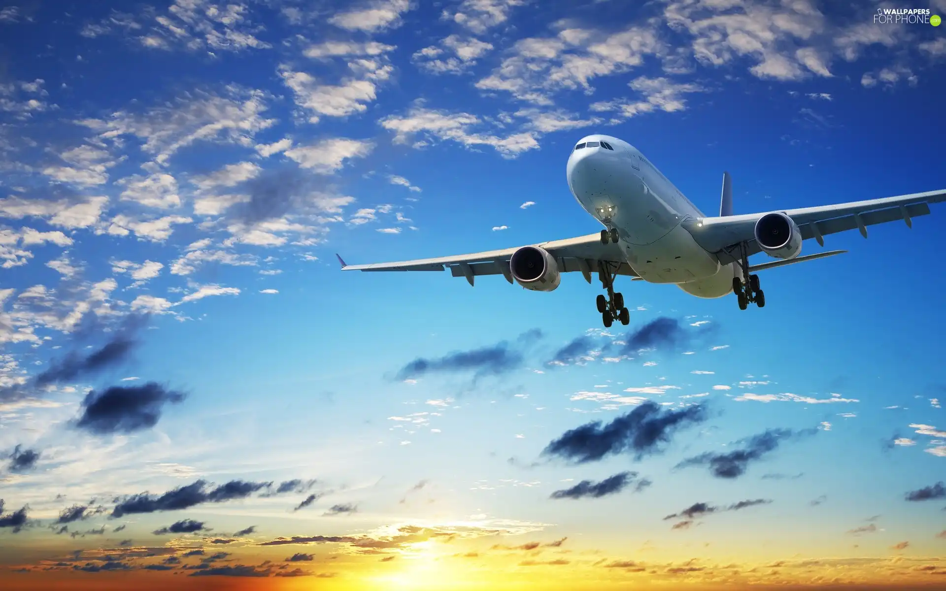 plane, Sky, clouds, flight
