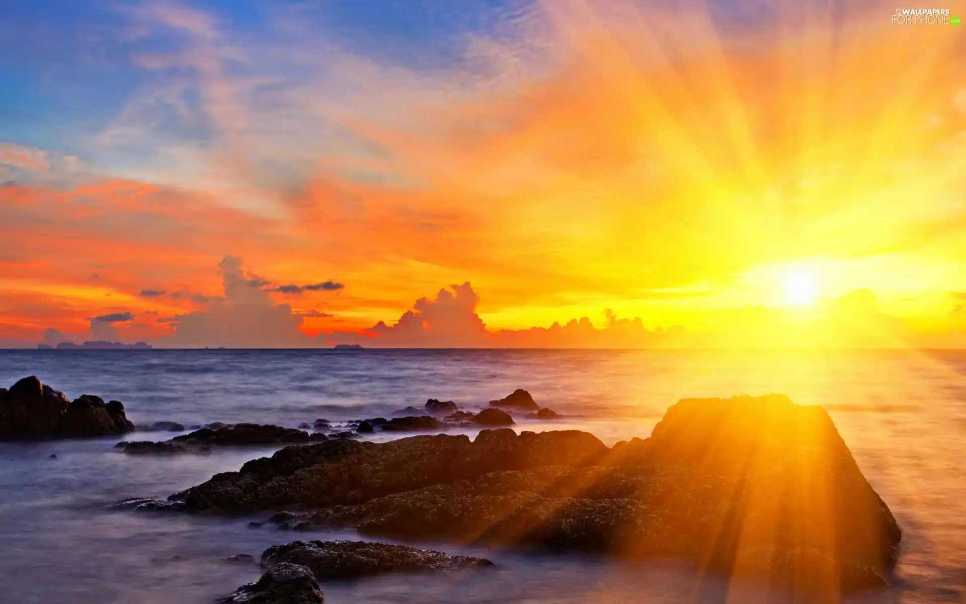 rays, sea, clouds, sunny