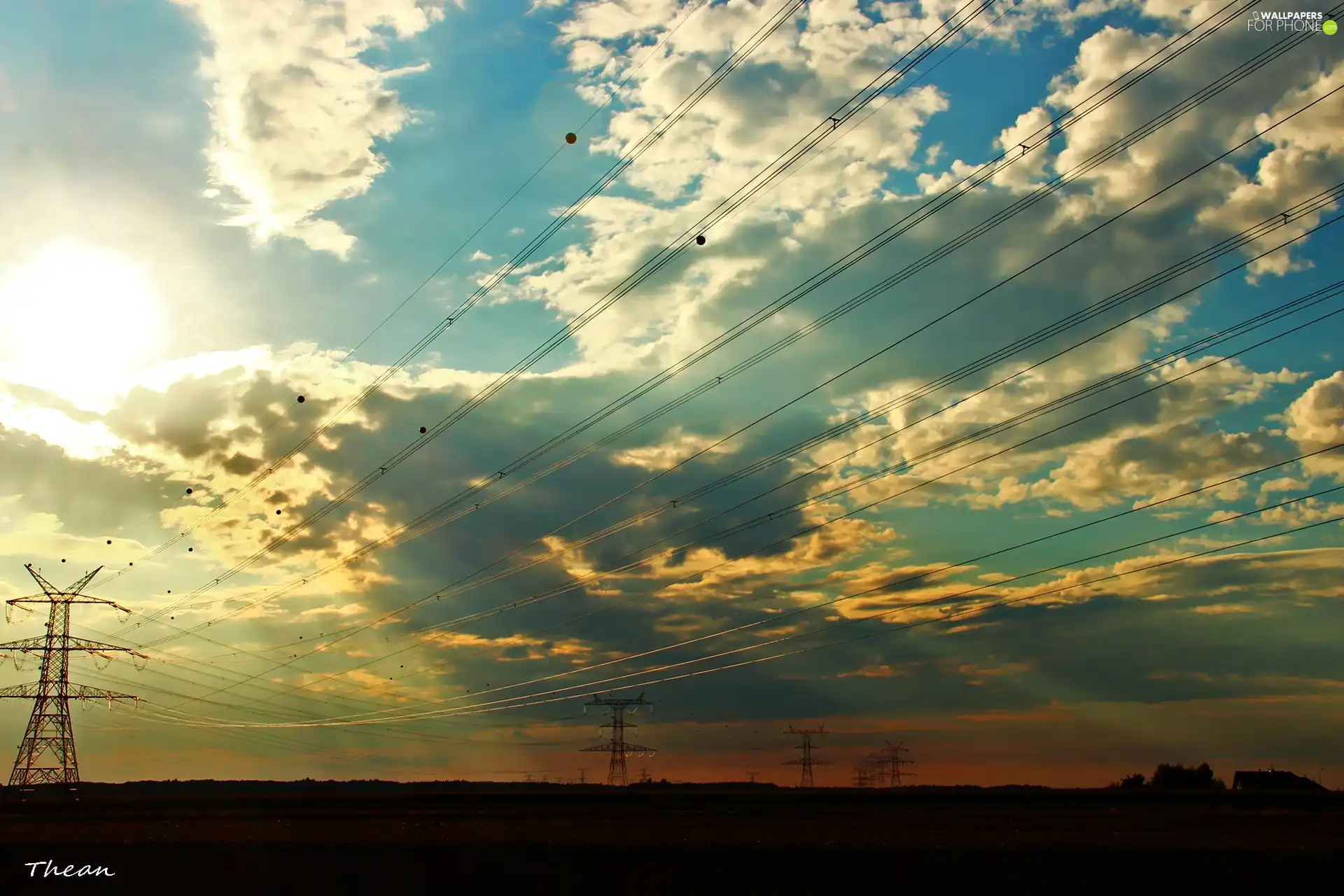 tensions, lines, clouds, rays, Sky, high