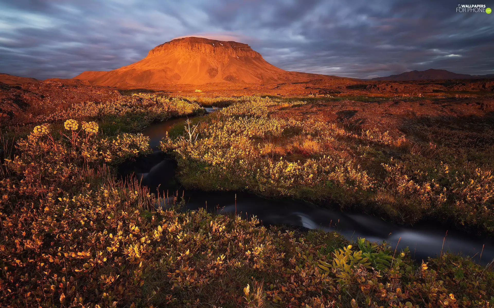 VEGETATION, clouds, River, autumn, Mountains