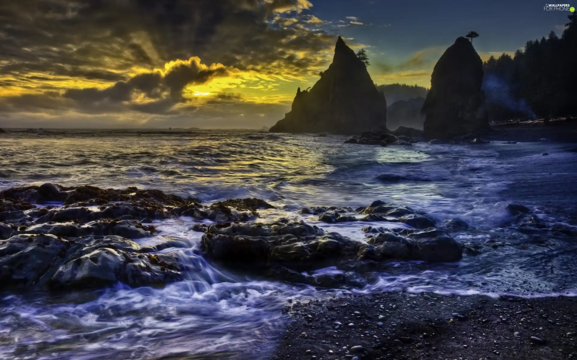 clouds, sea, rocks