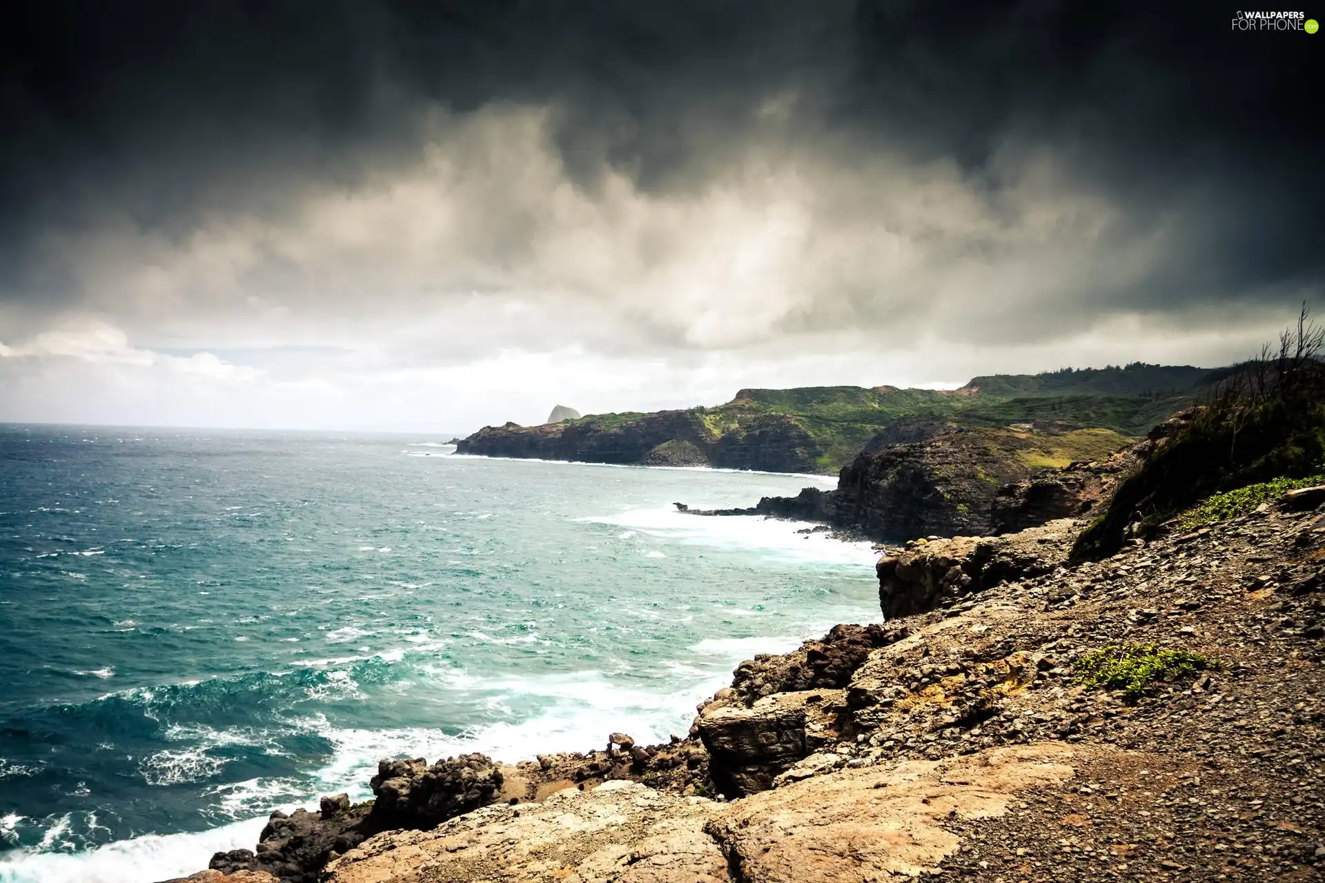 sea, coast, clouds, craggy