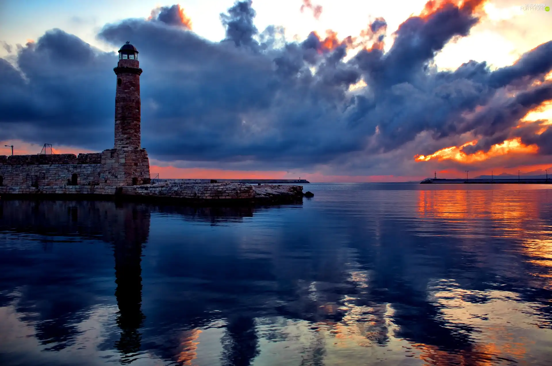 clouds, Lighthouse, sea
