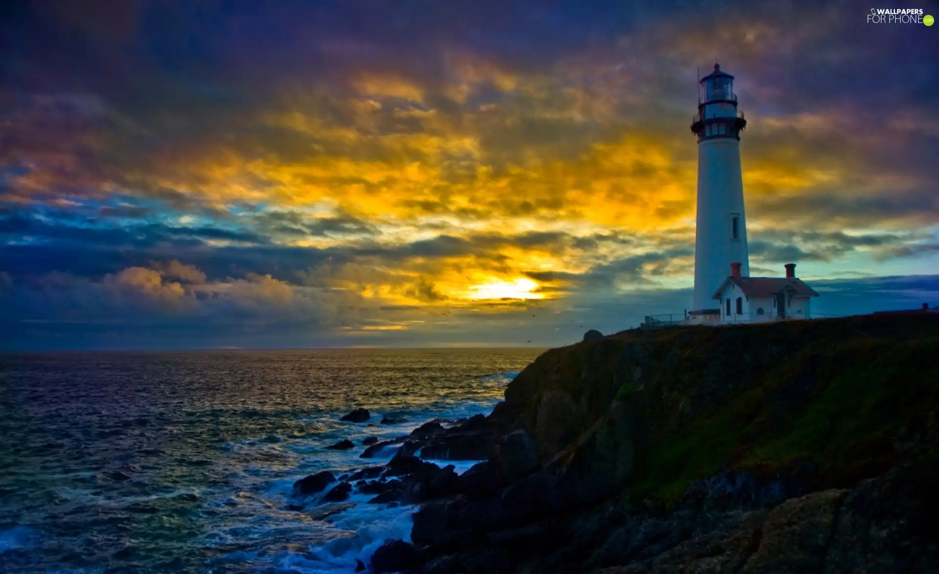 clouds, Lighthouses, sea