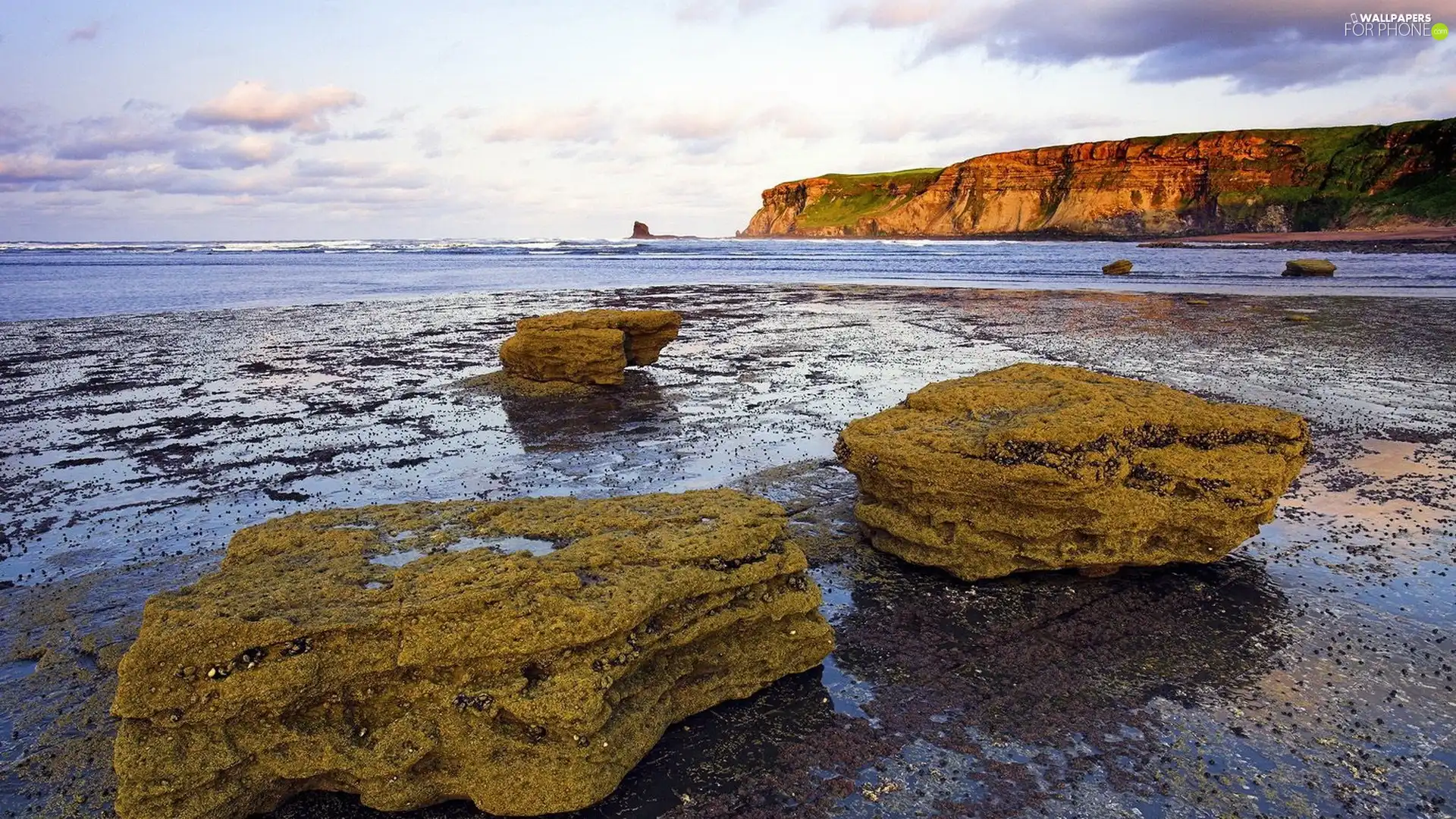 clouds, rocks, sea