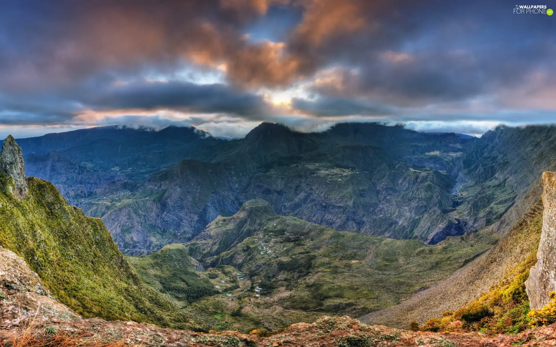 clouds, Mountains, Sky