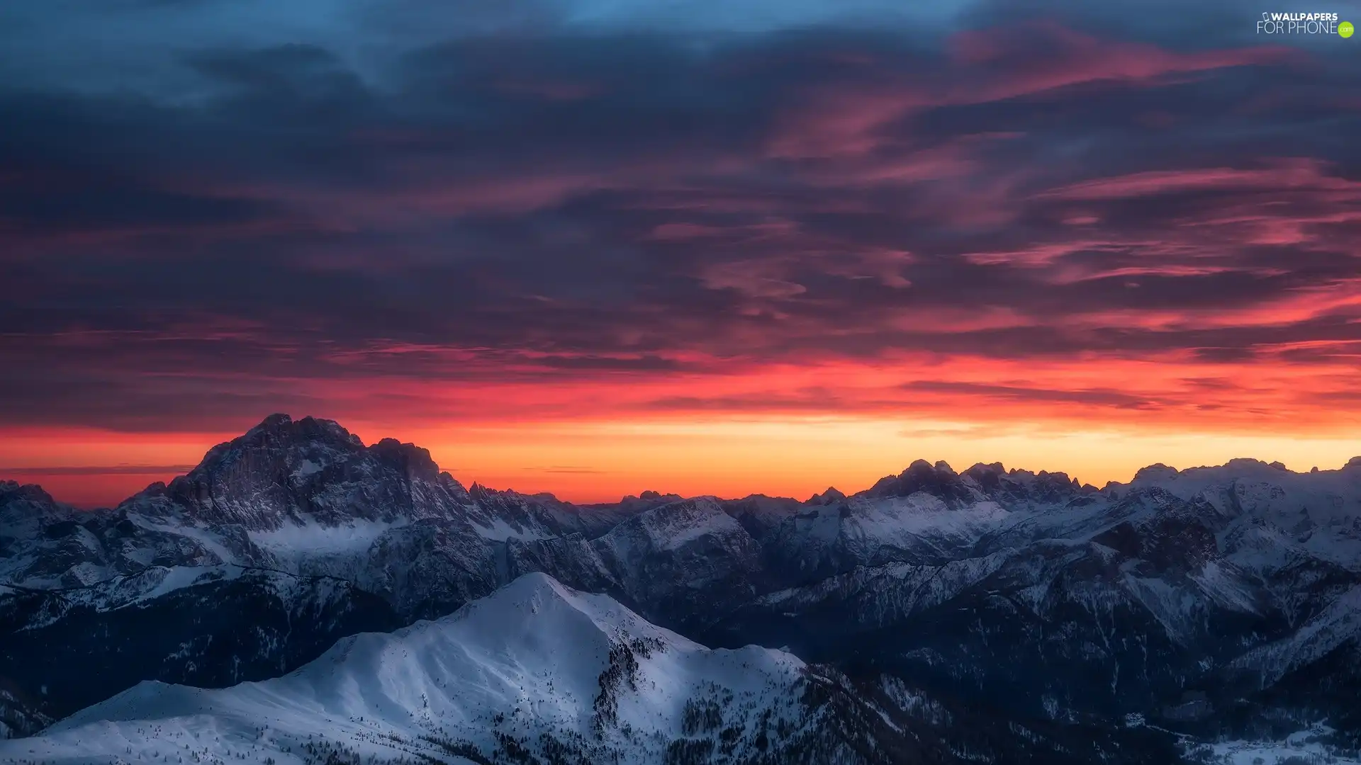 Snowy, Mountains, Sky, clouds, peaks, Great Sunsets