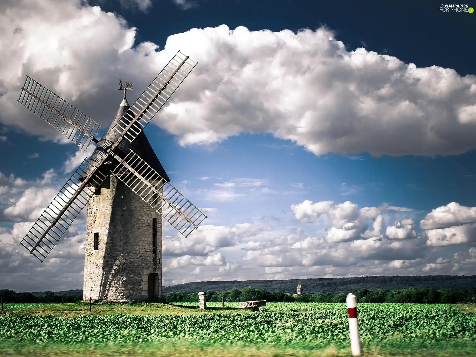 clouds, Windmill, Sky