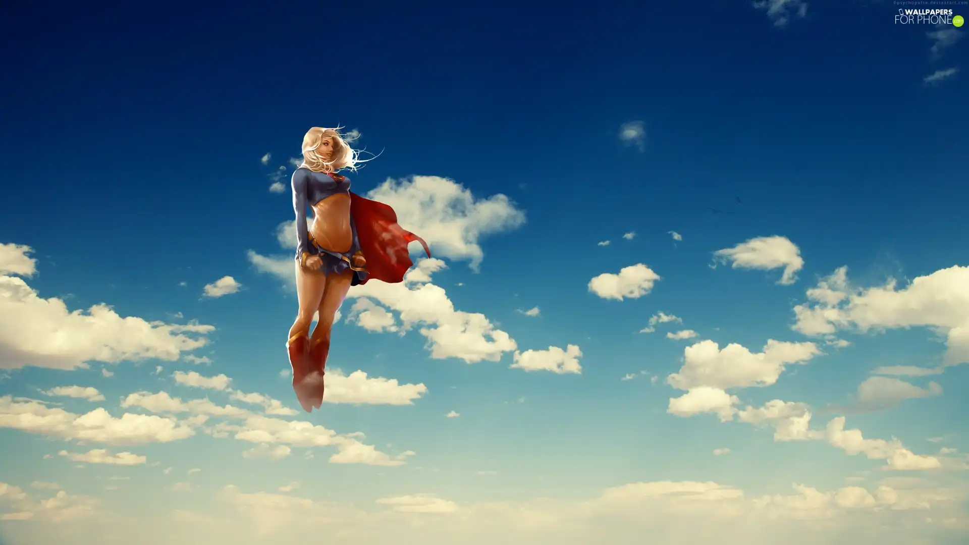 clouds, Women, Superwoman