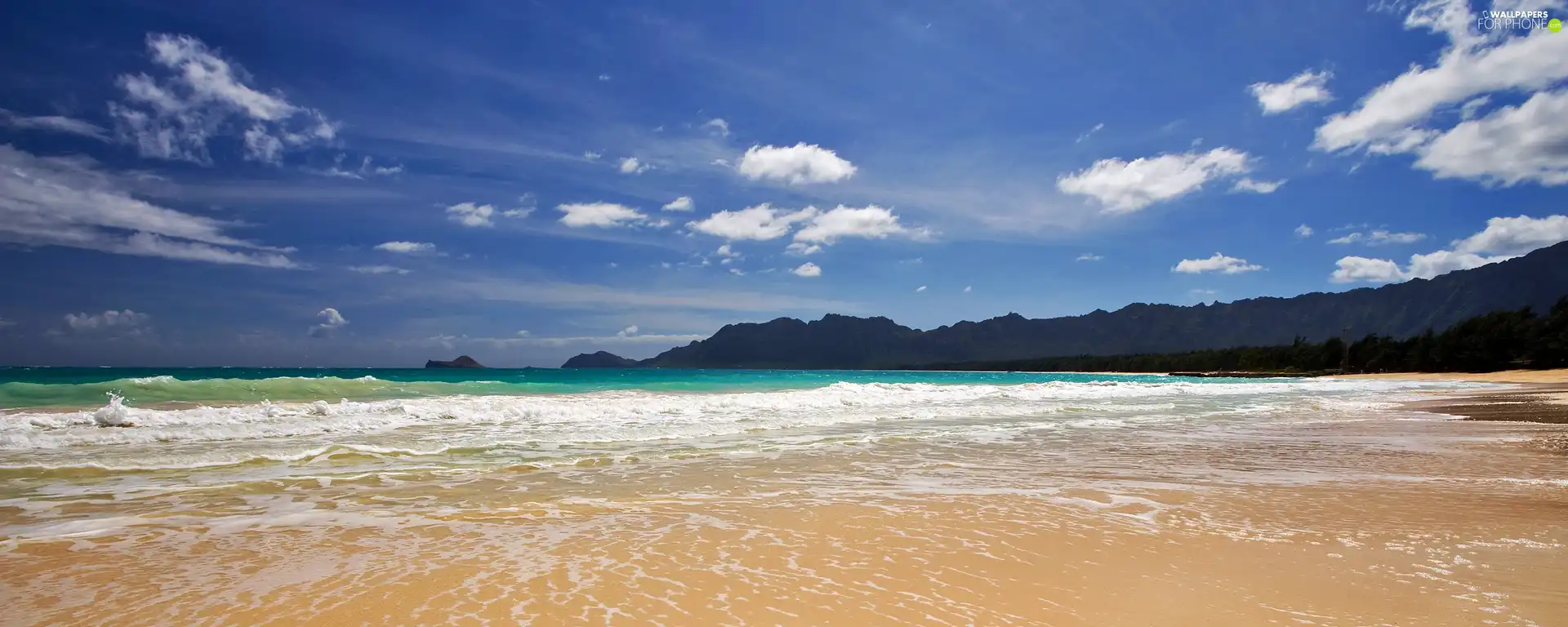 clouds, Beaches, Waves