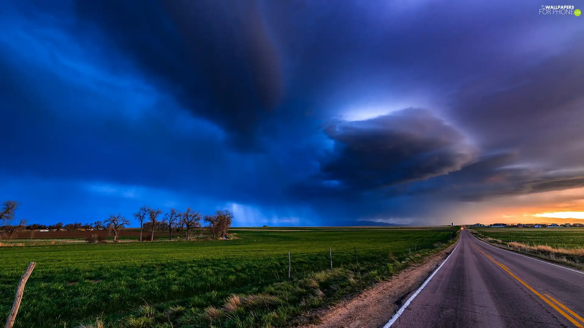 clouds, field, Way