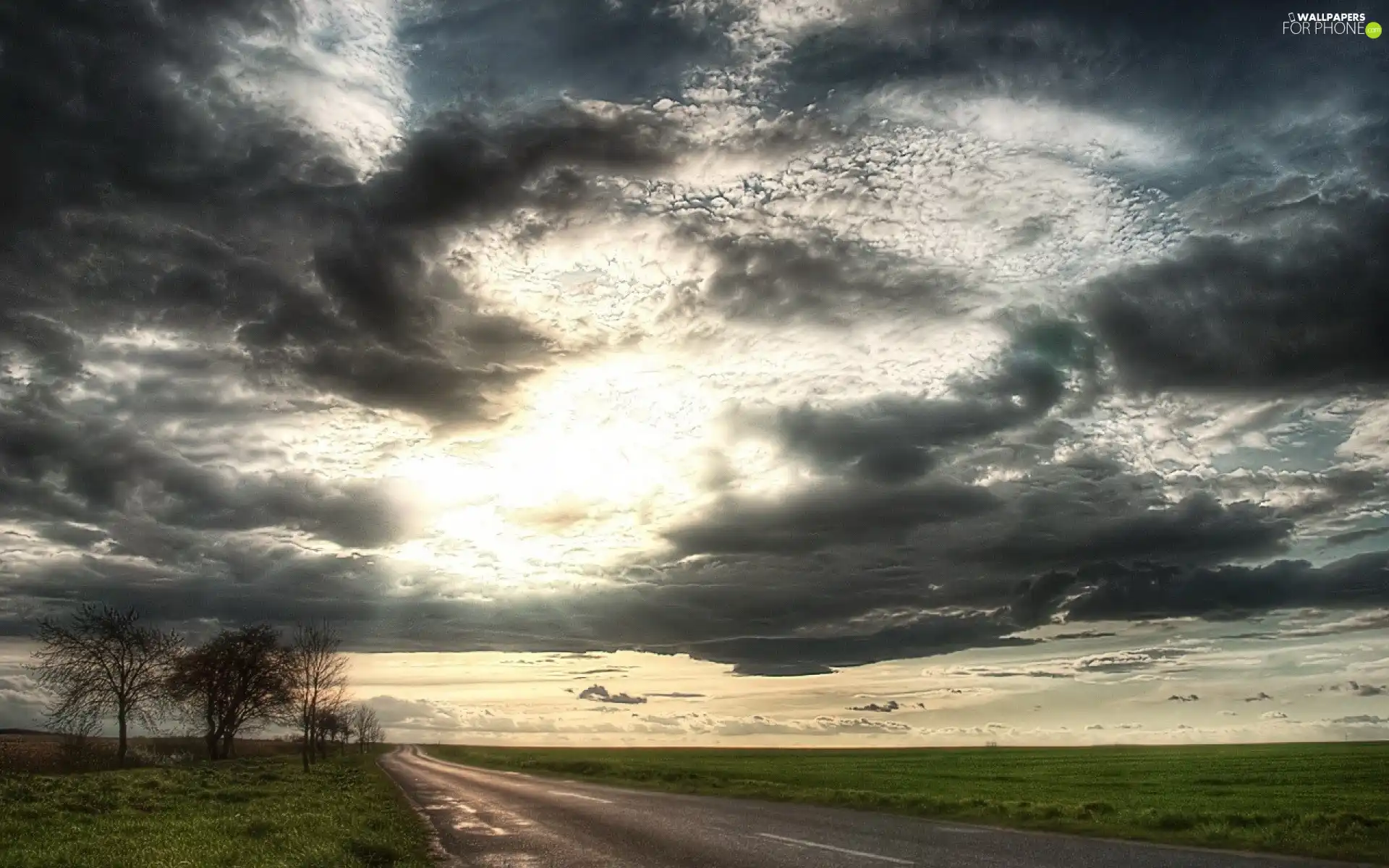 Way, Sky, clouds, field