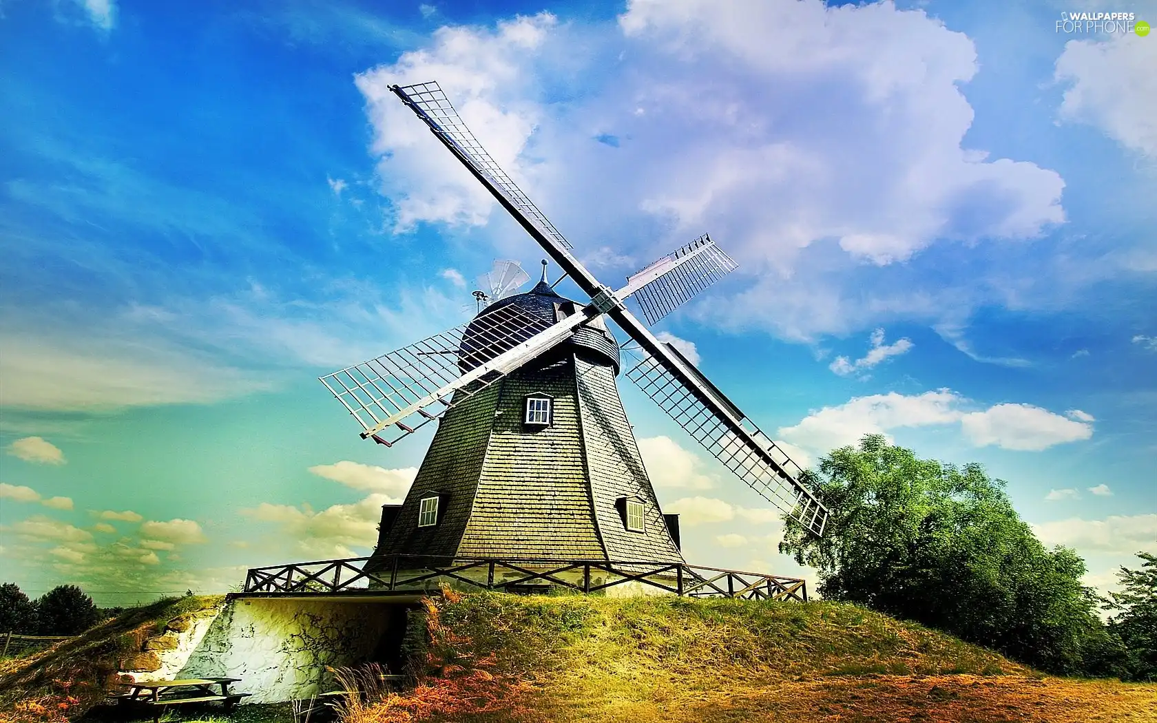 Windmill, clouds