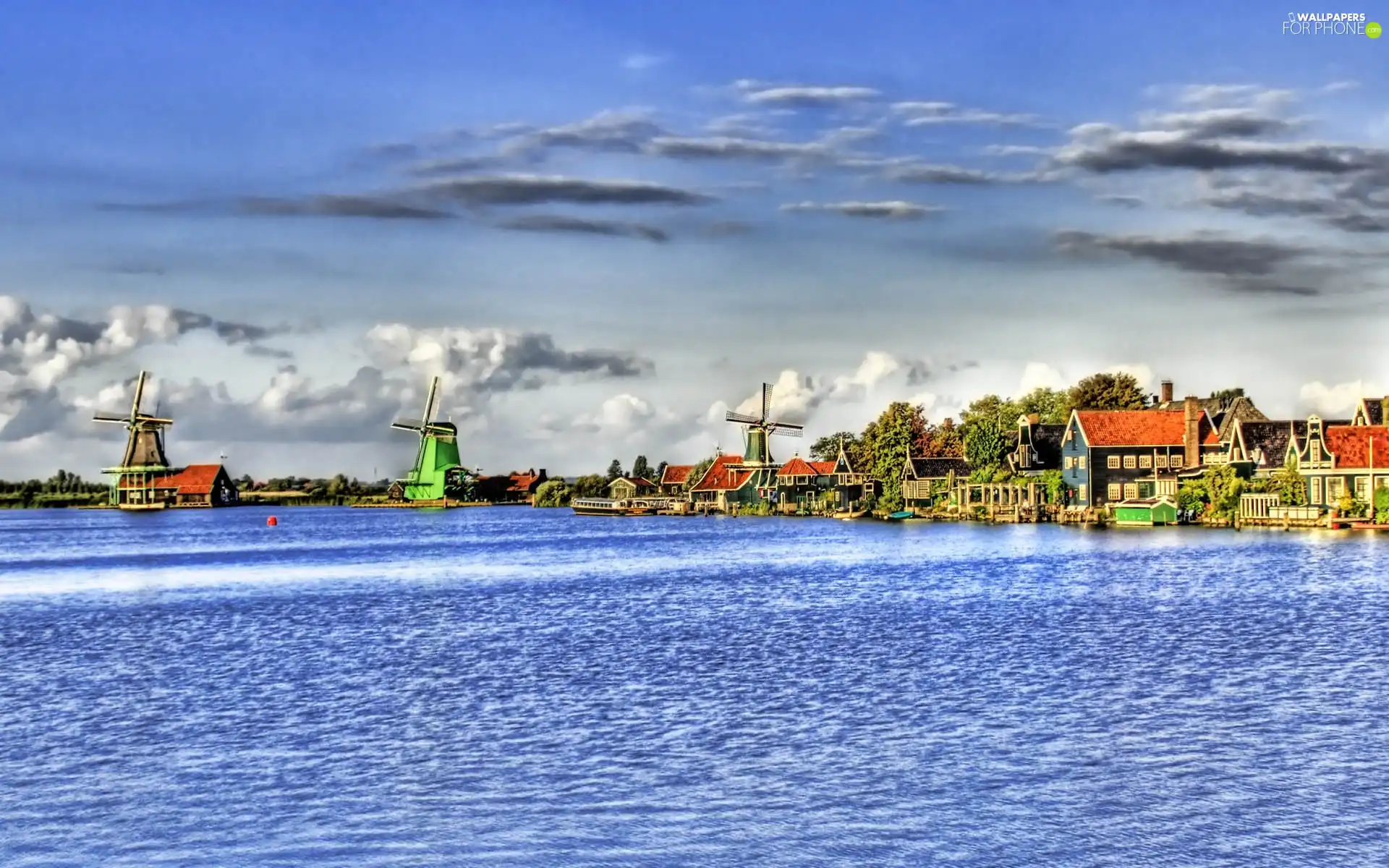 Coast, Windmills, Houses