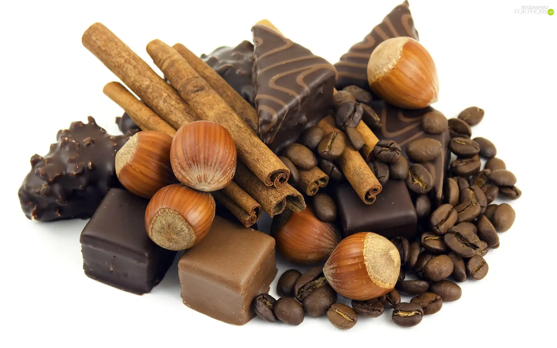 Chocolates, pebbles, coffee, nuts