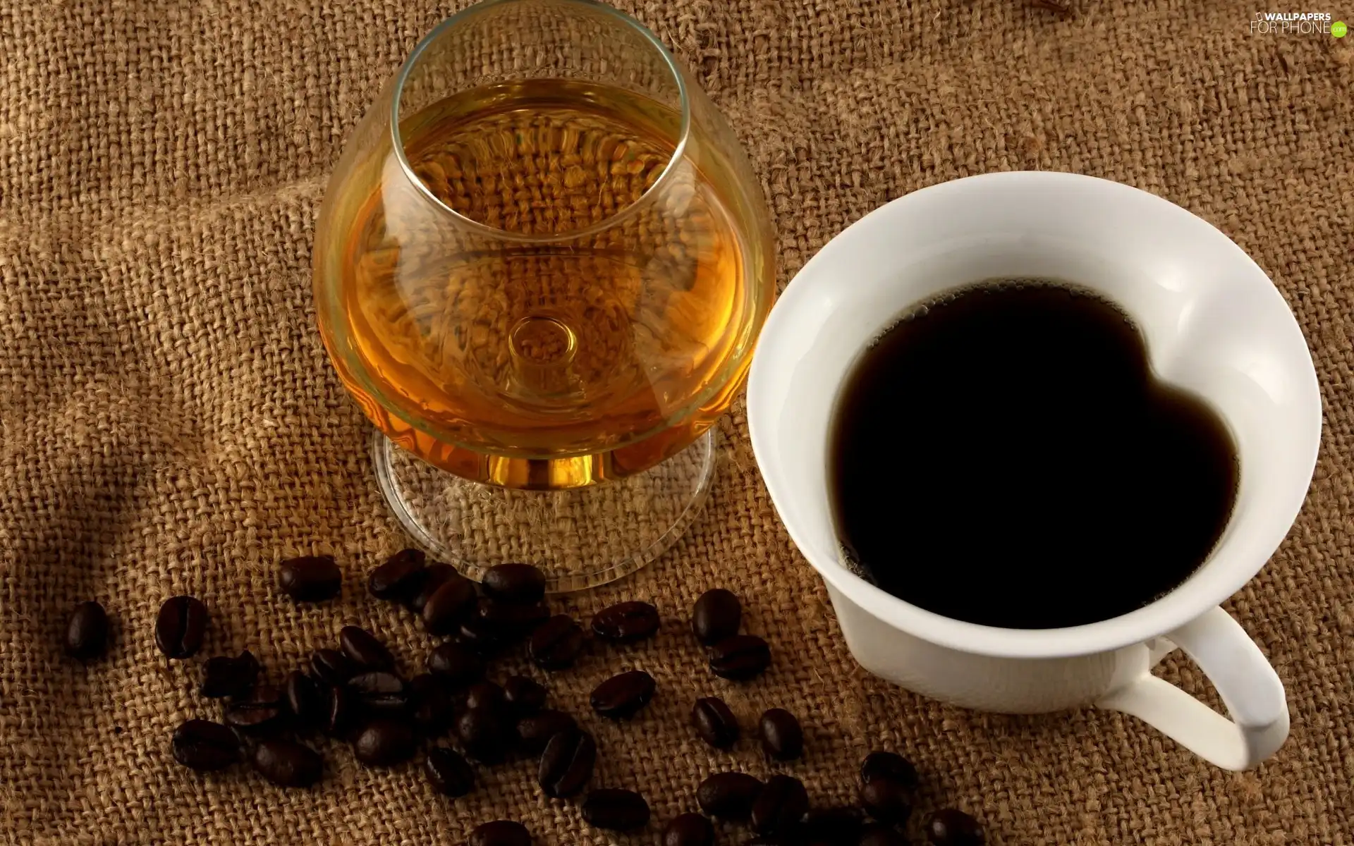 cup, grains, cognac, coffee