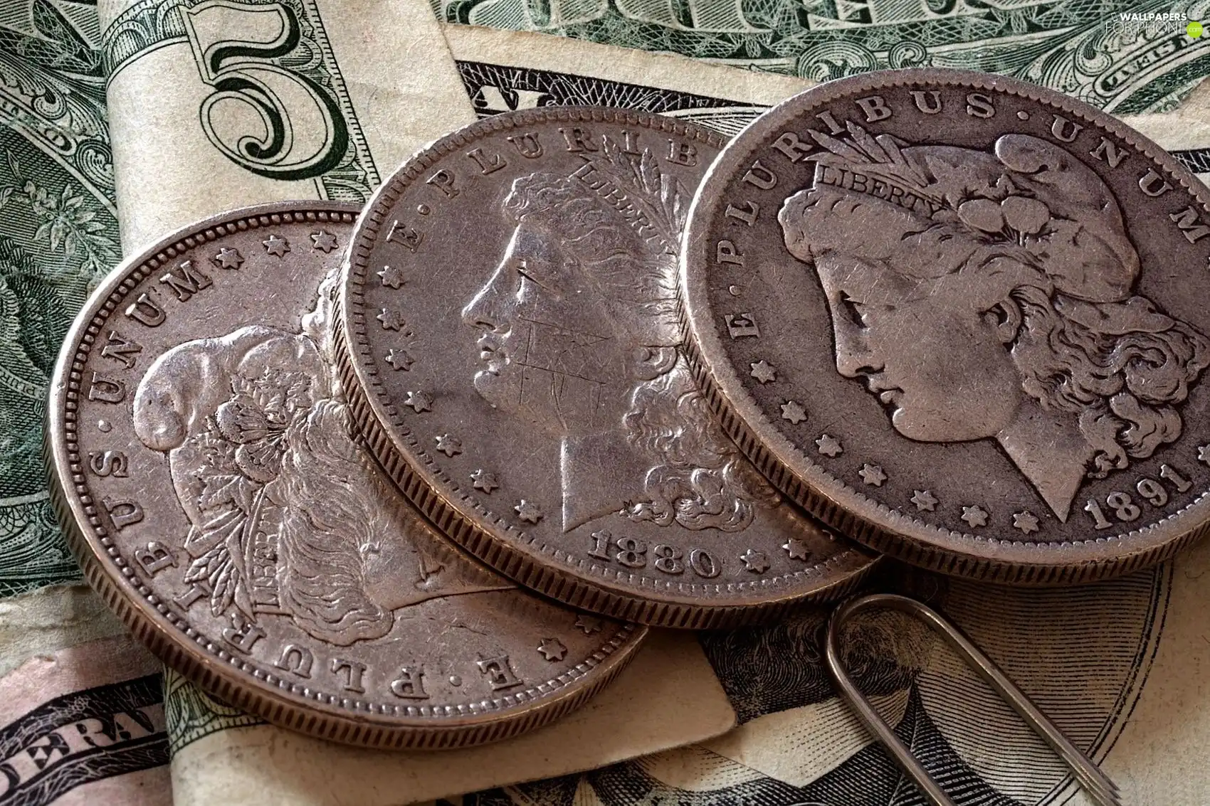 U.S. dollars, bills, coins