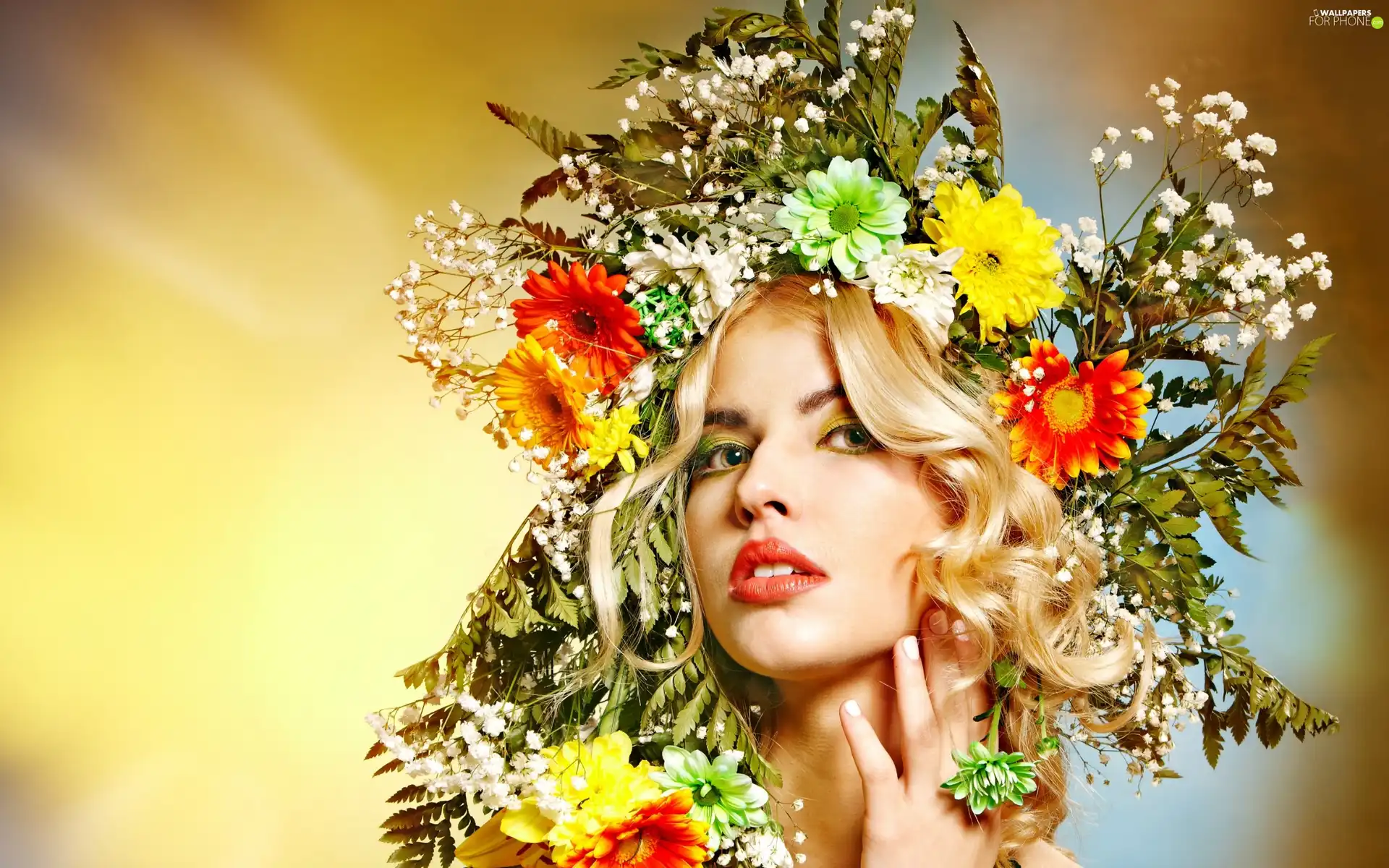 color, Flowers, Spring, wreath, Women