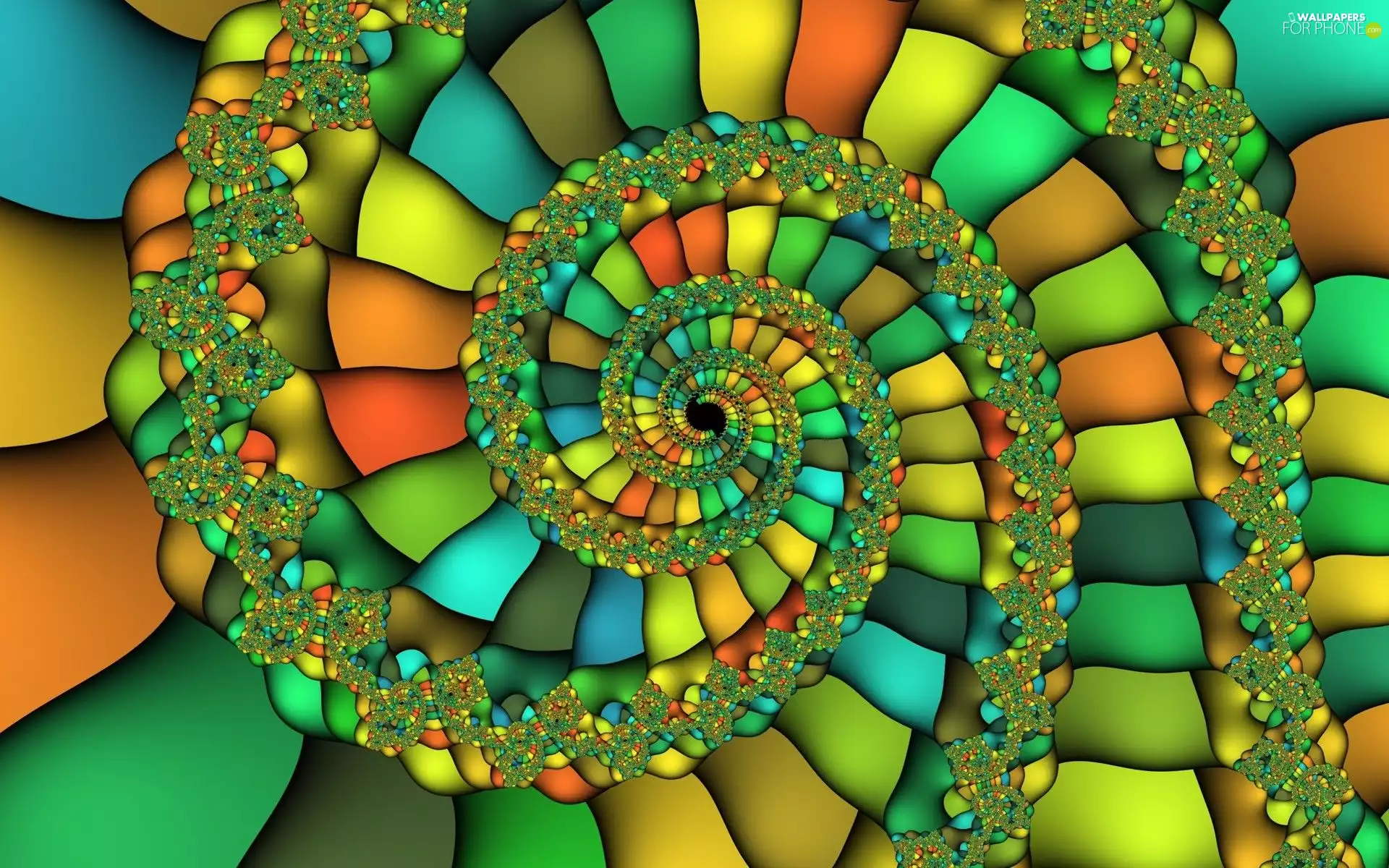 Fraktal, spiral, green, Coloured