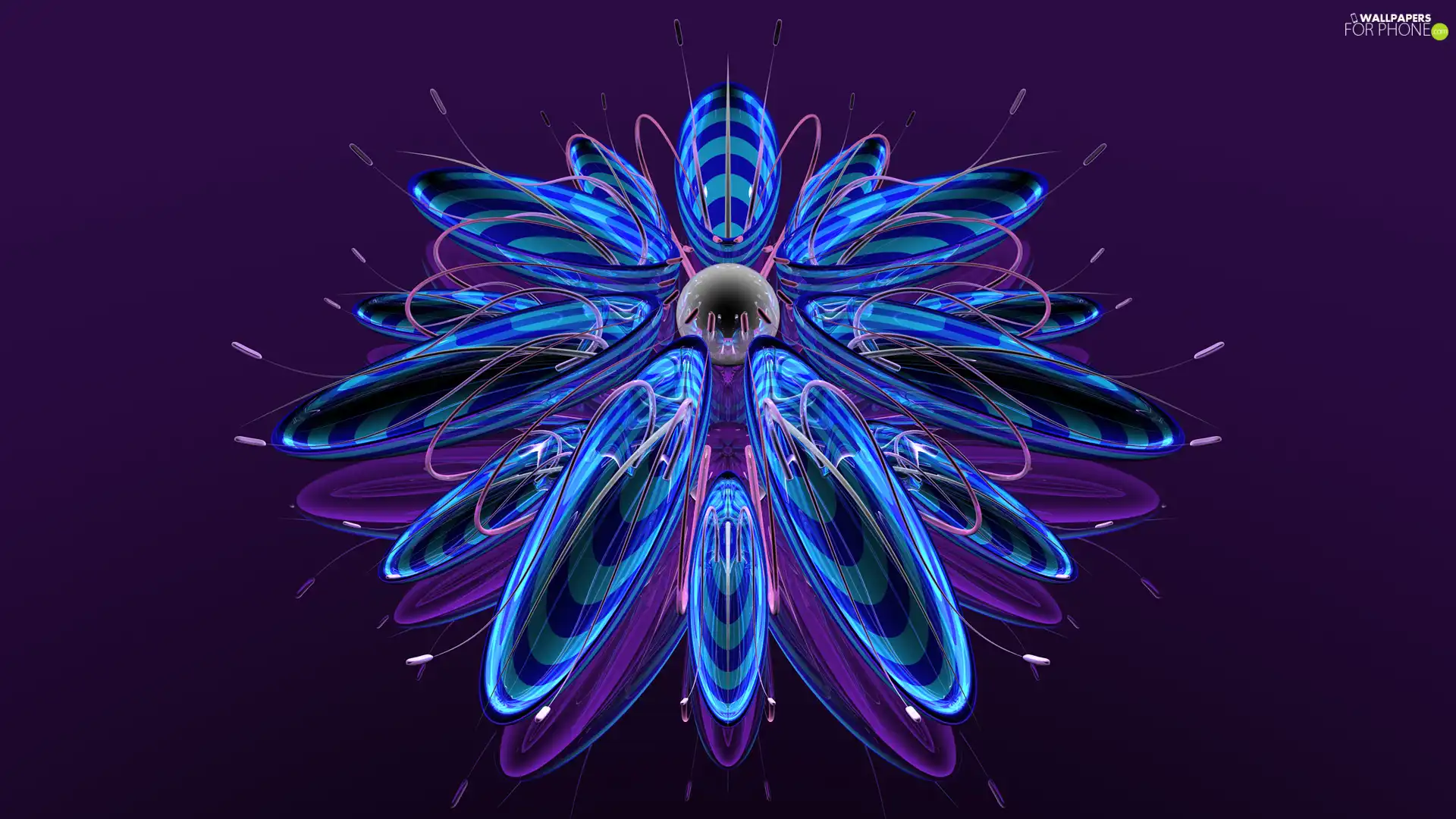 3D Graphics, glass, Colourfull Flowers, blue