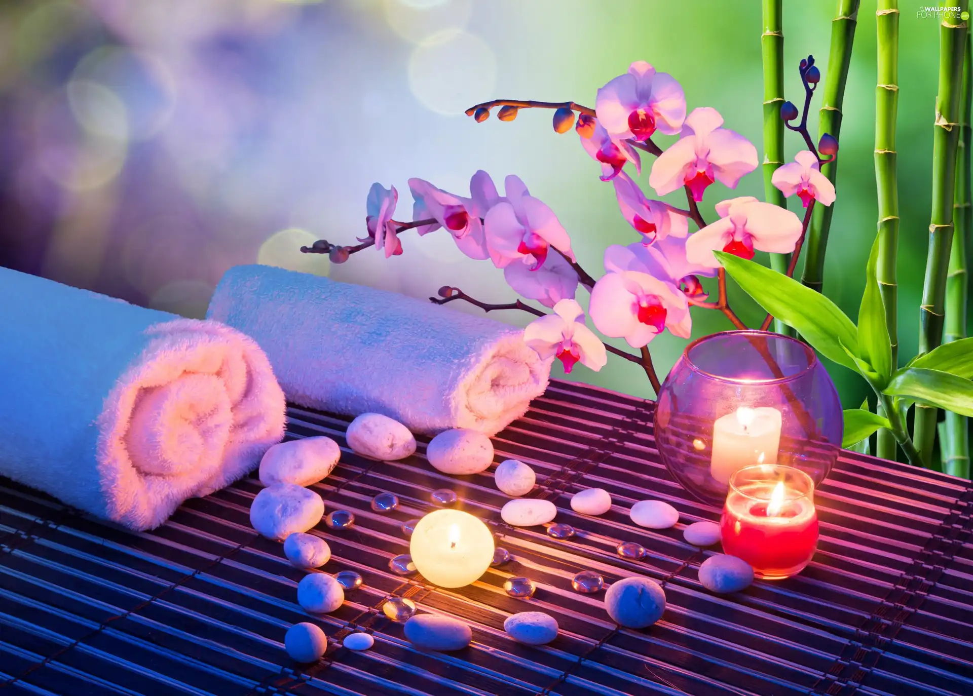 composition, Spa, Candles, Stones, orchids