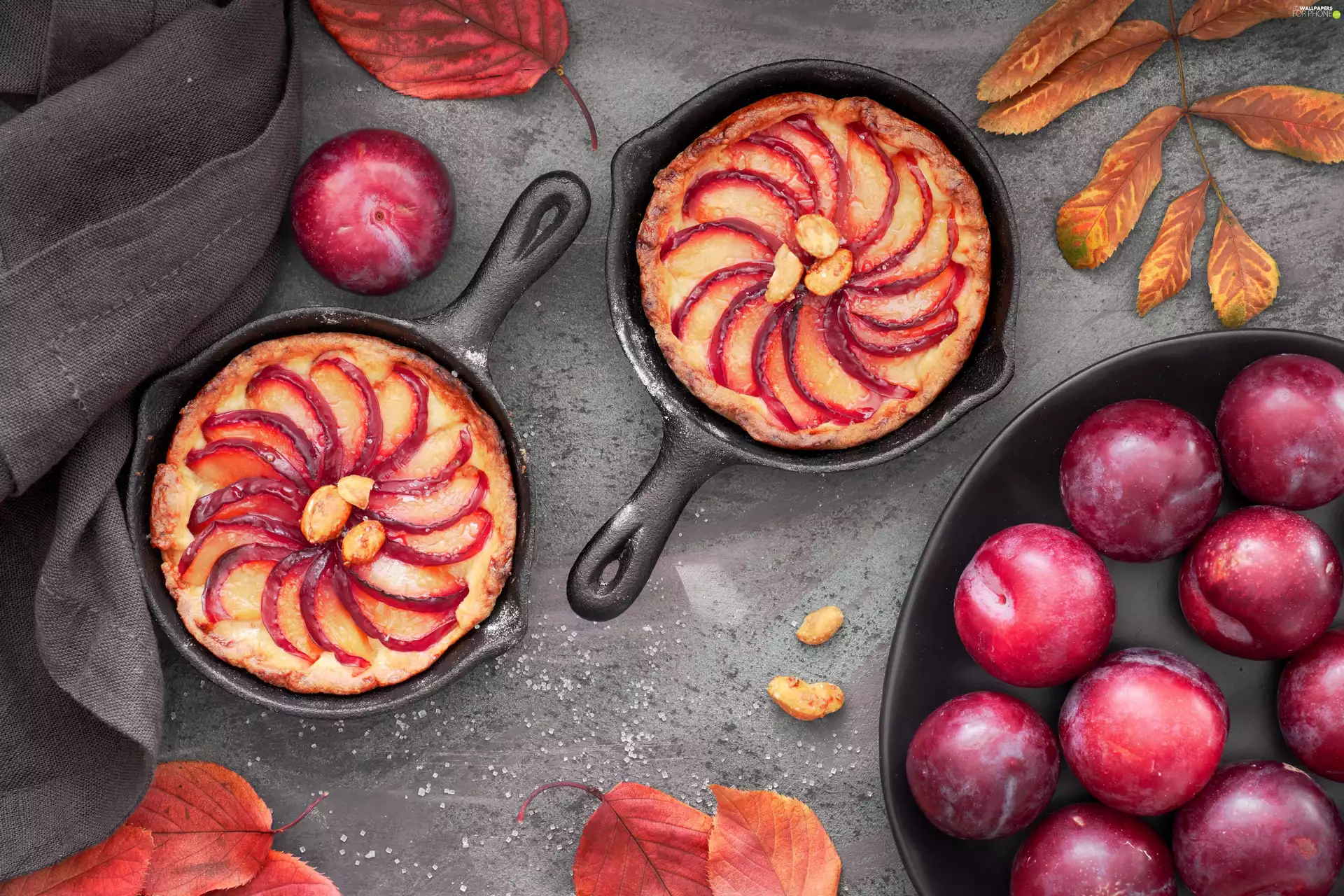 cookies, plums, dishes