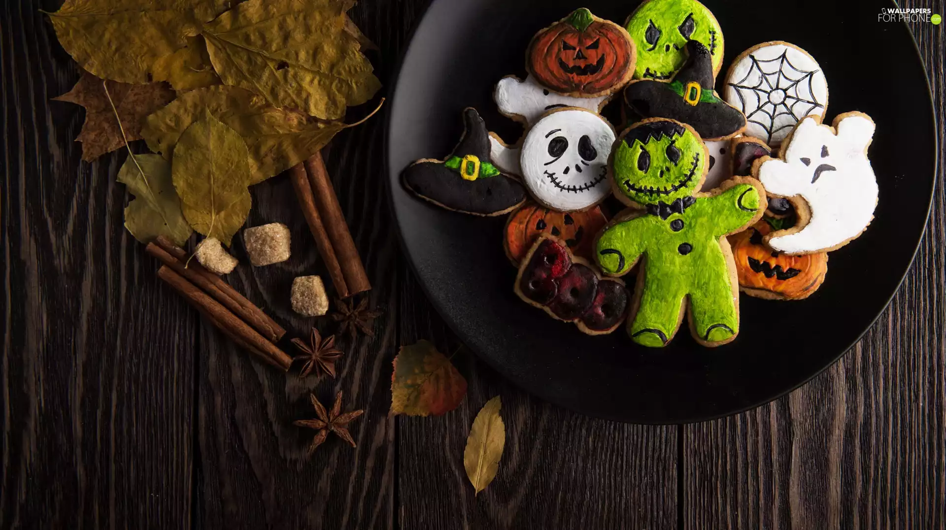 halloween, Leaf, plate, Cookies