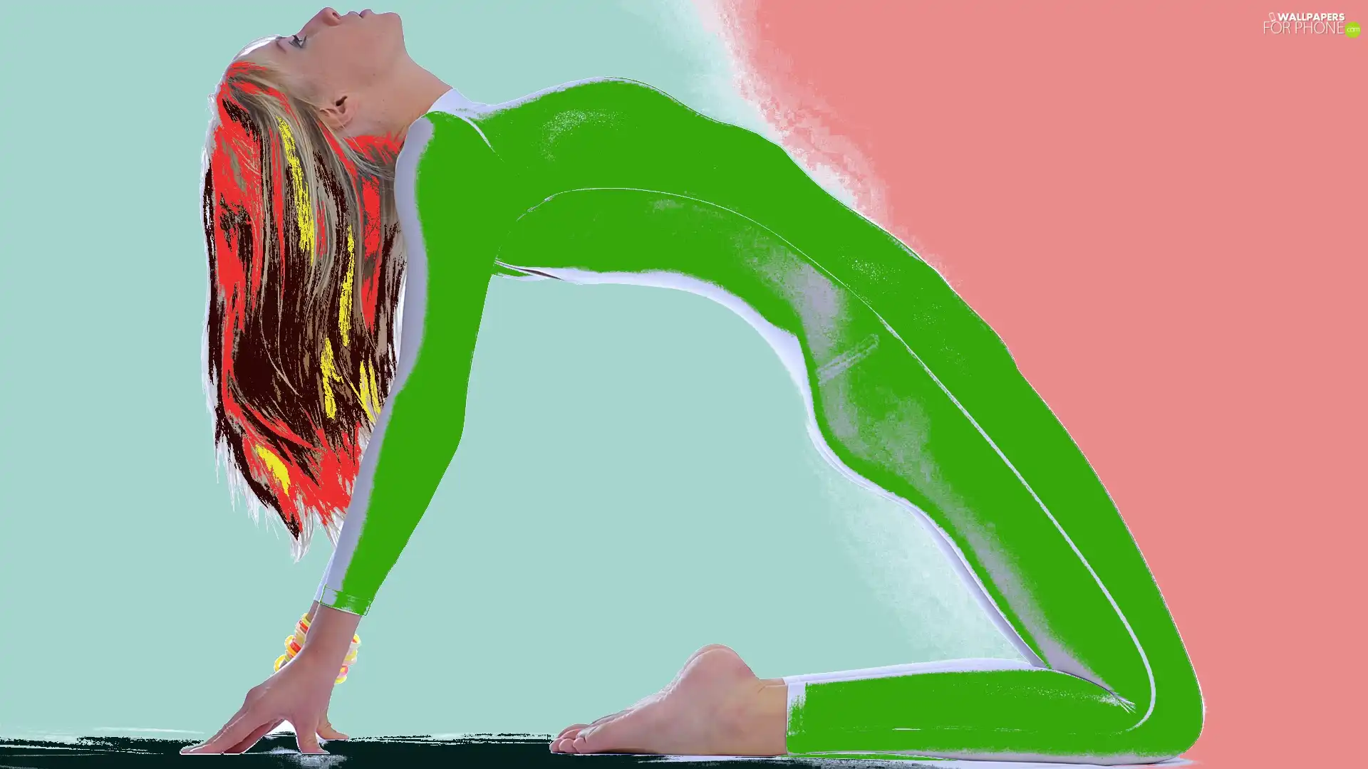 Green, Computer, Red, Women, graphics, costume, Hair