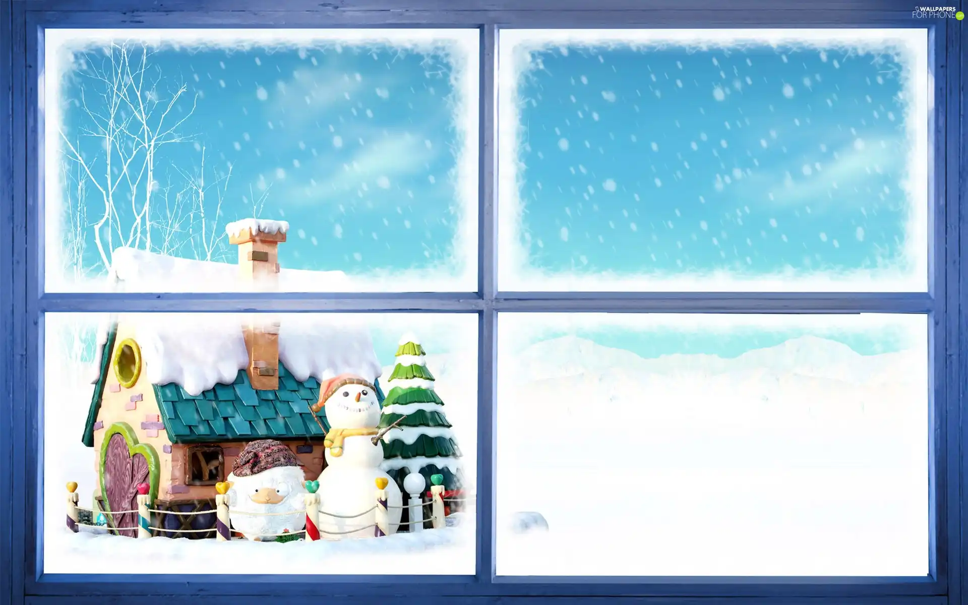 Cottage, Snowman, winter, snow, Window