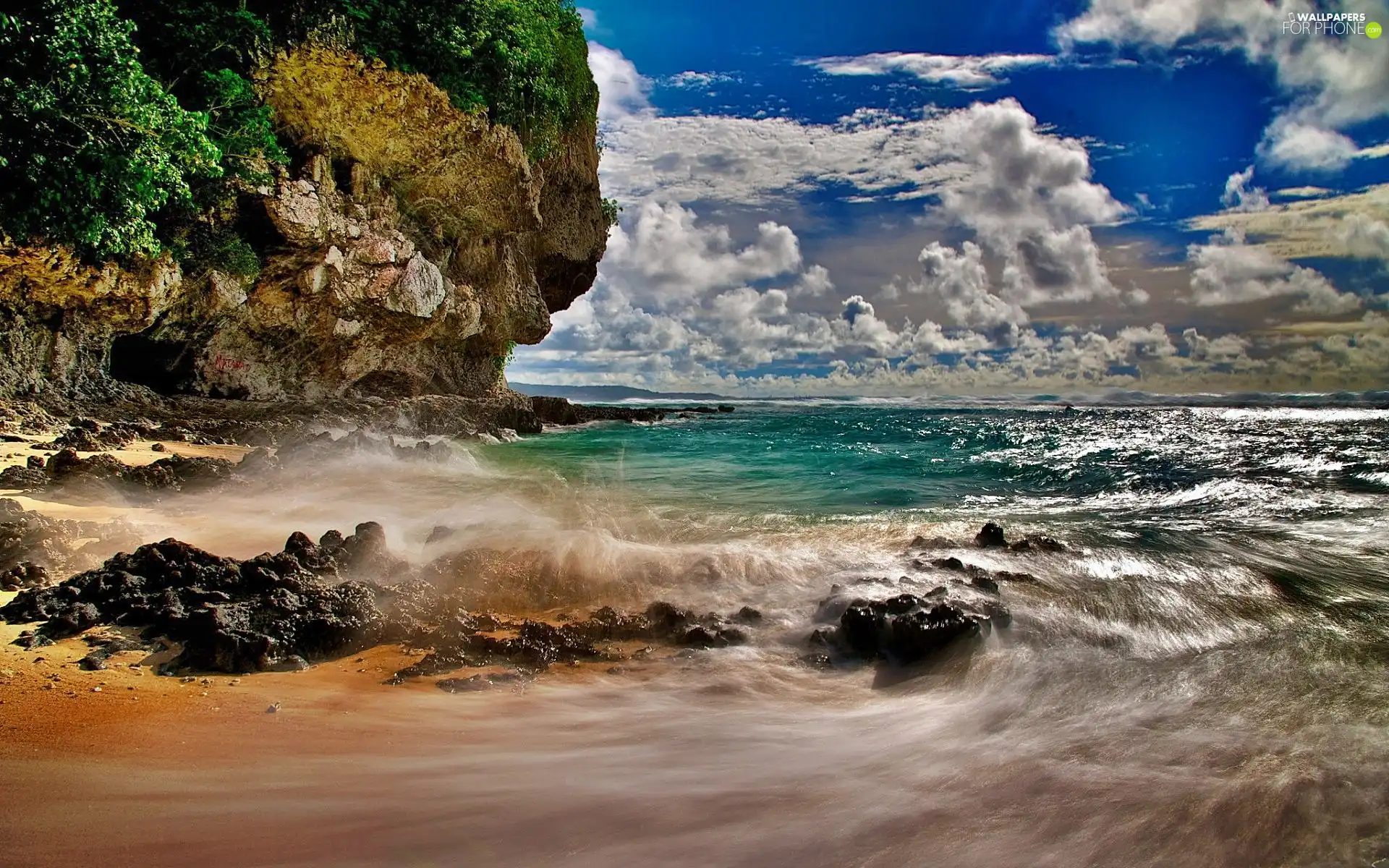 craggy, coast, clouds, sea, Sky