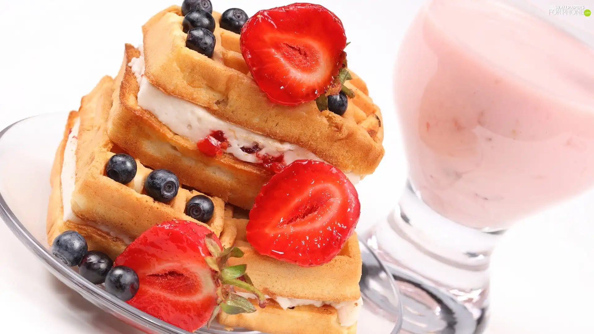 cream, cocktail, Fruits, whipped, waffles