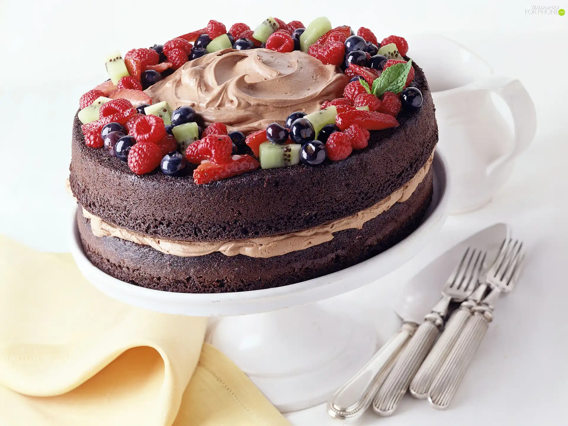 cream, cake, Fruits