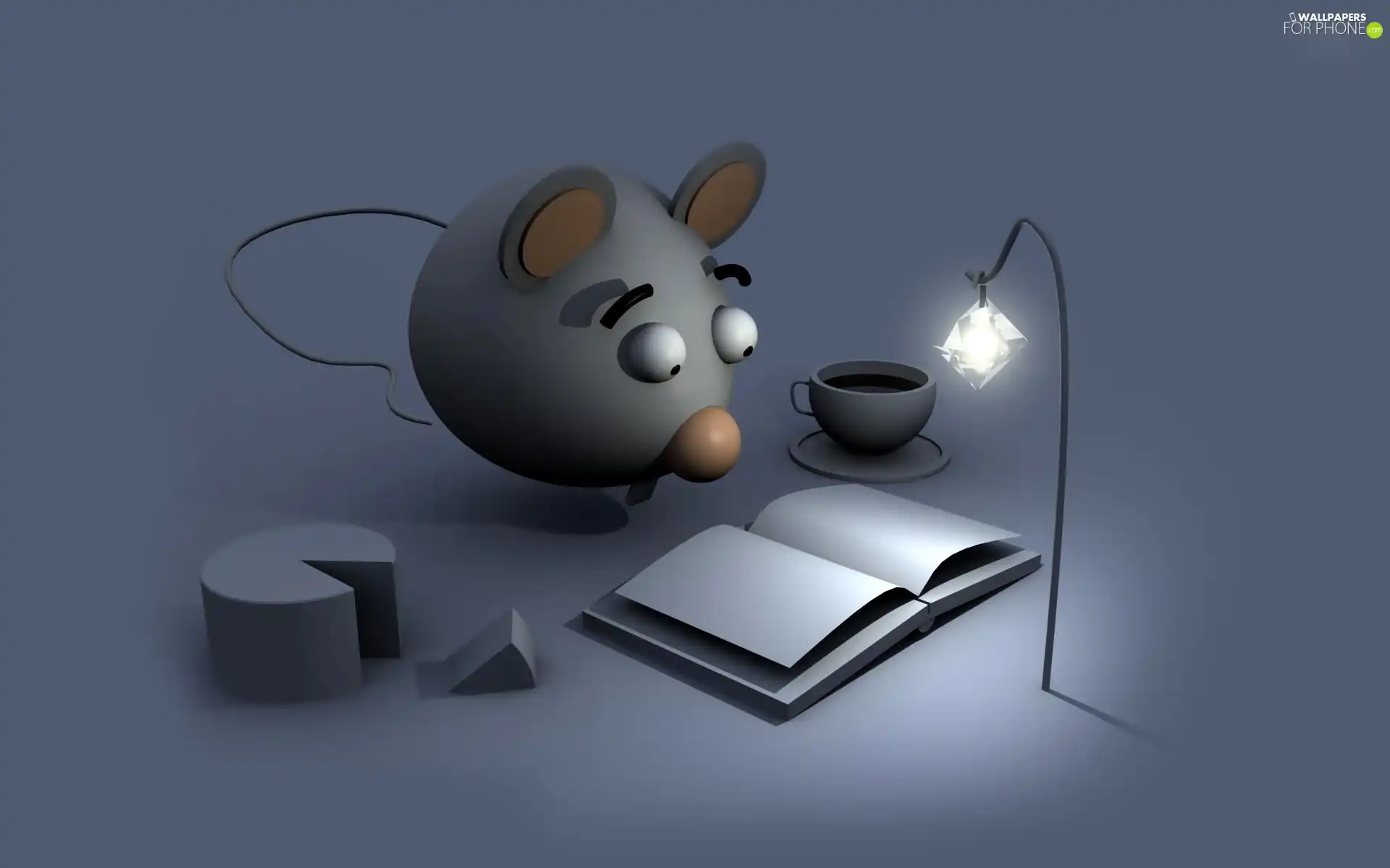 cup, wine glass, mouse, Book, 3D