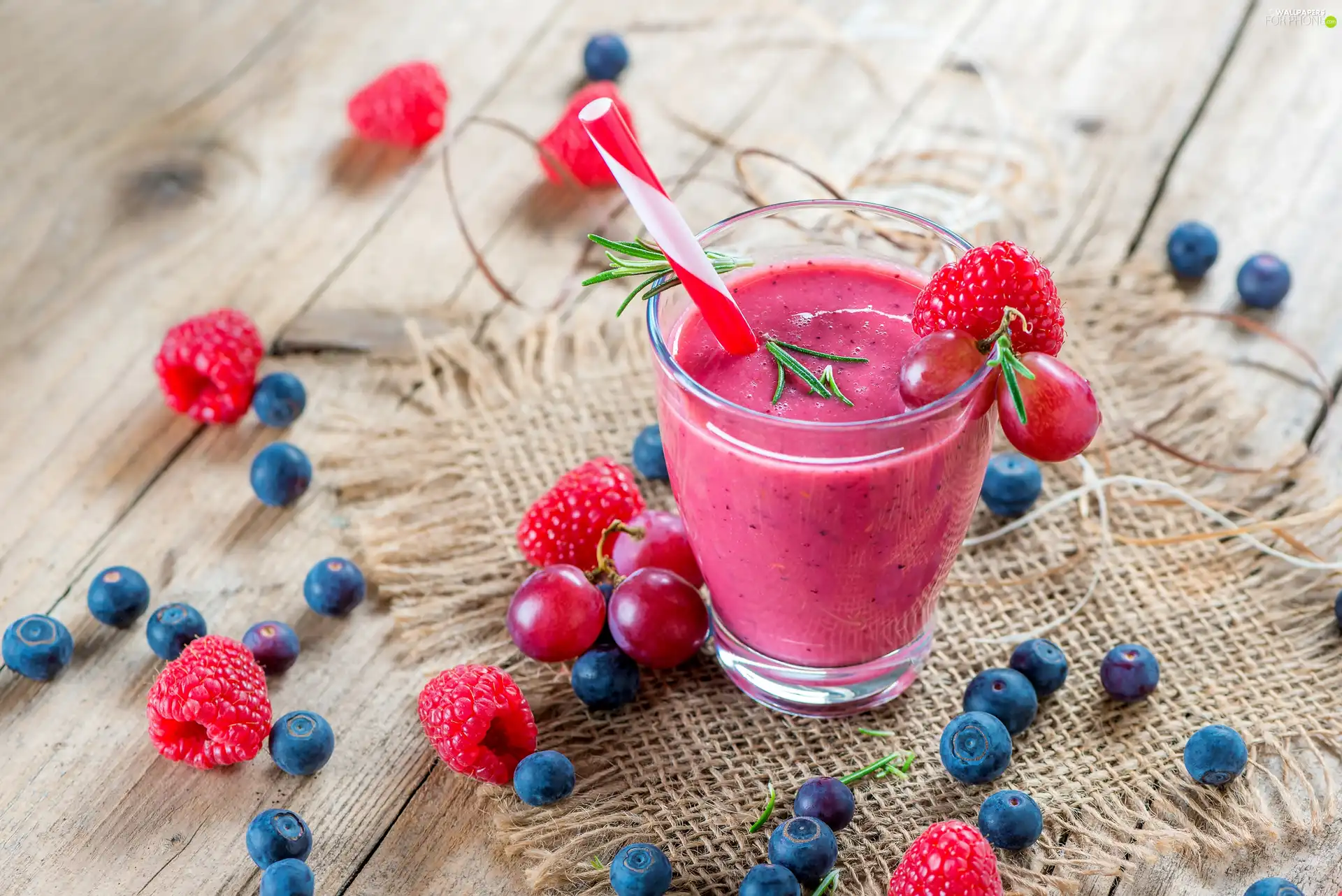 raspberries, drink, juice, cup, blueberries, Smoothie