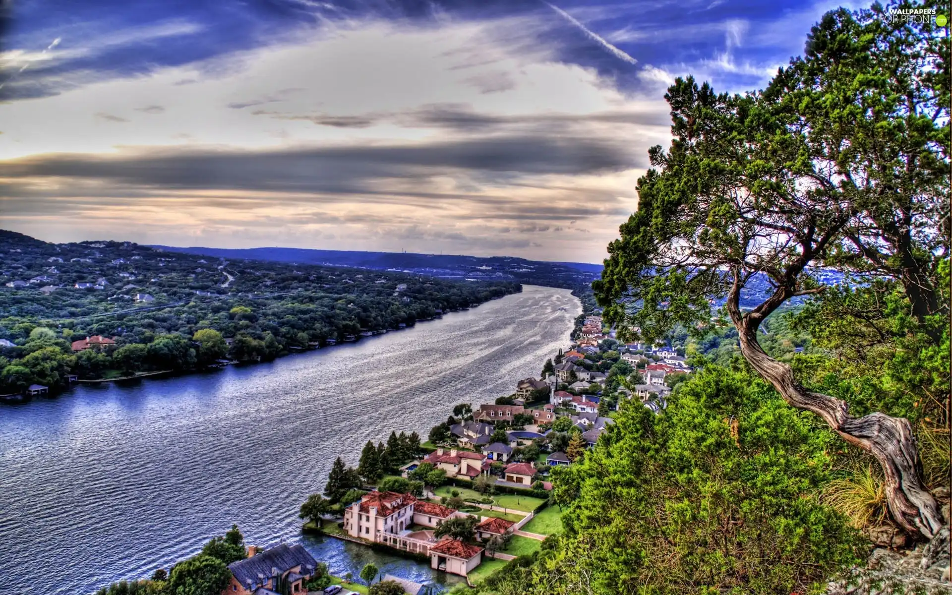 DBZ, Mountains, Town, View, River