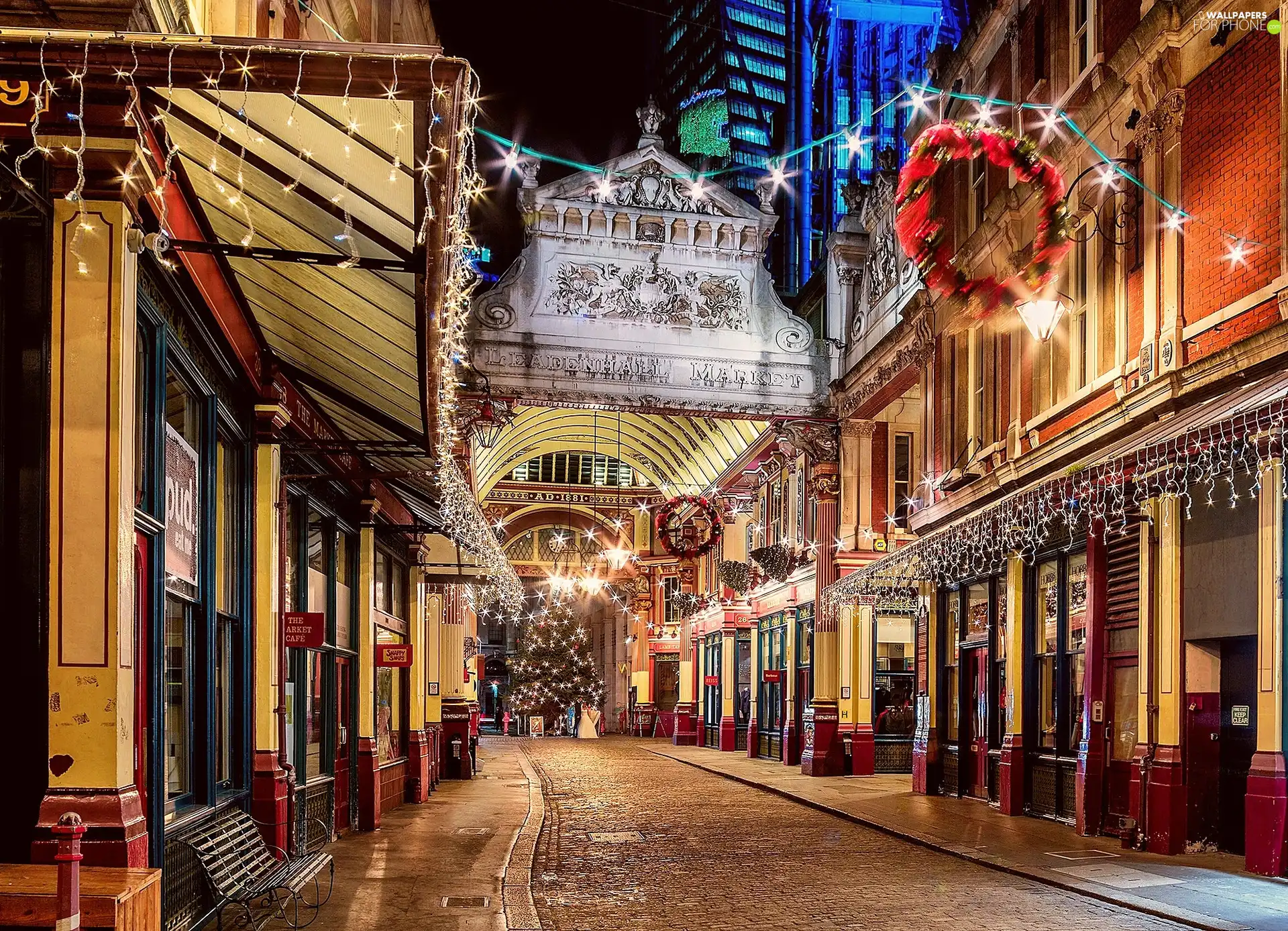 festive, Houses, London, christmas tree, Street, decor, England