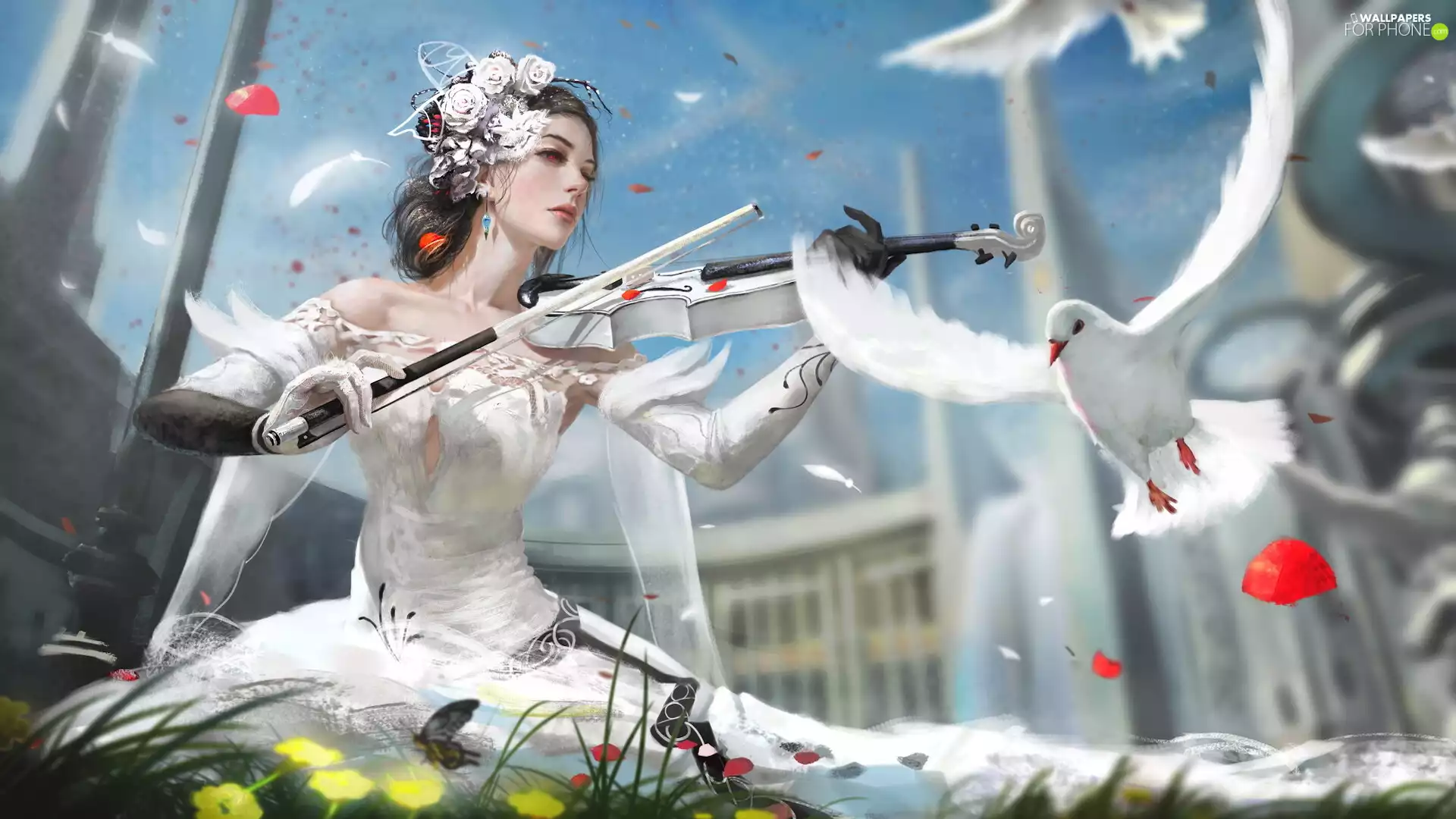 White, Deep, girl, violin, graphics