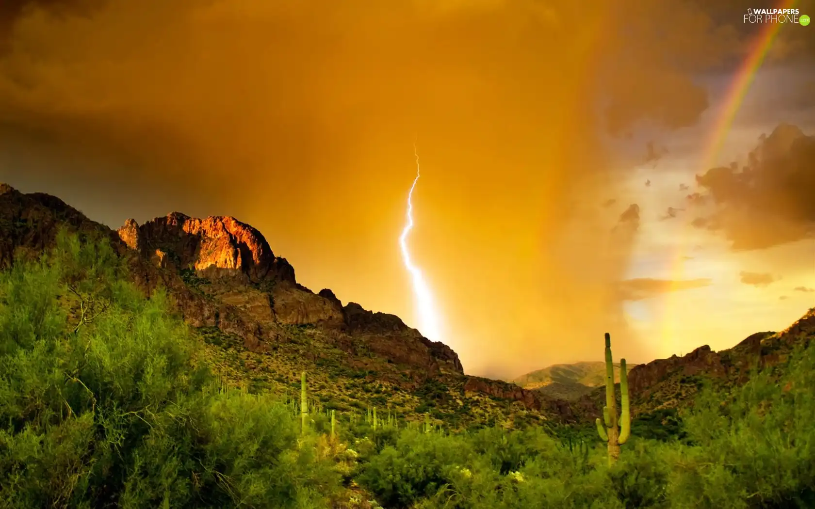 thunderbolt, sun, Desert, west