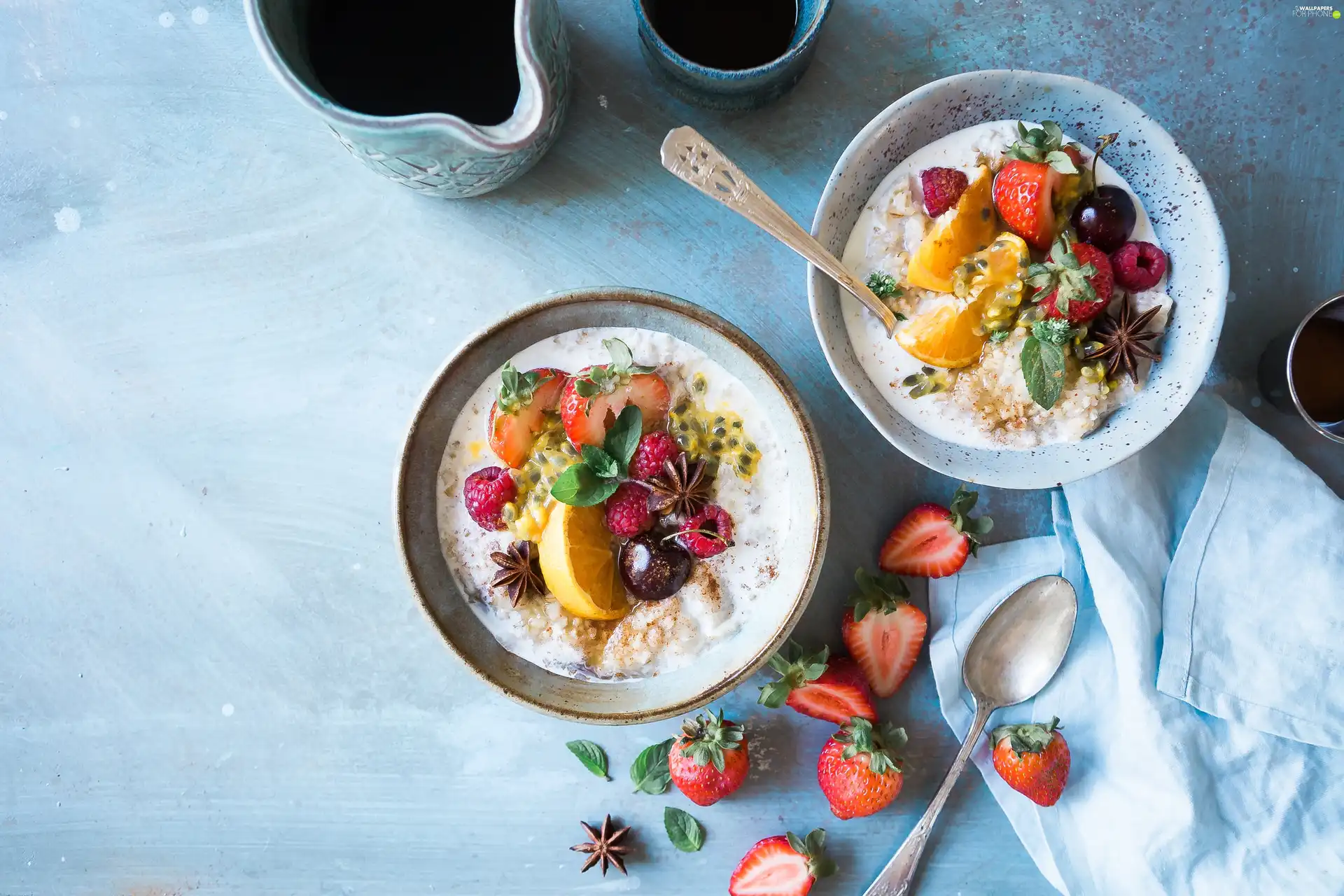 Fruits, raspberries, desserts, strawberries