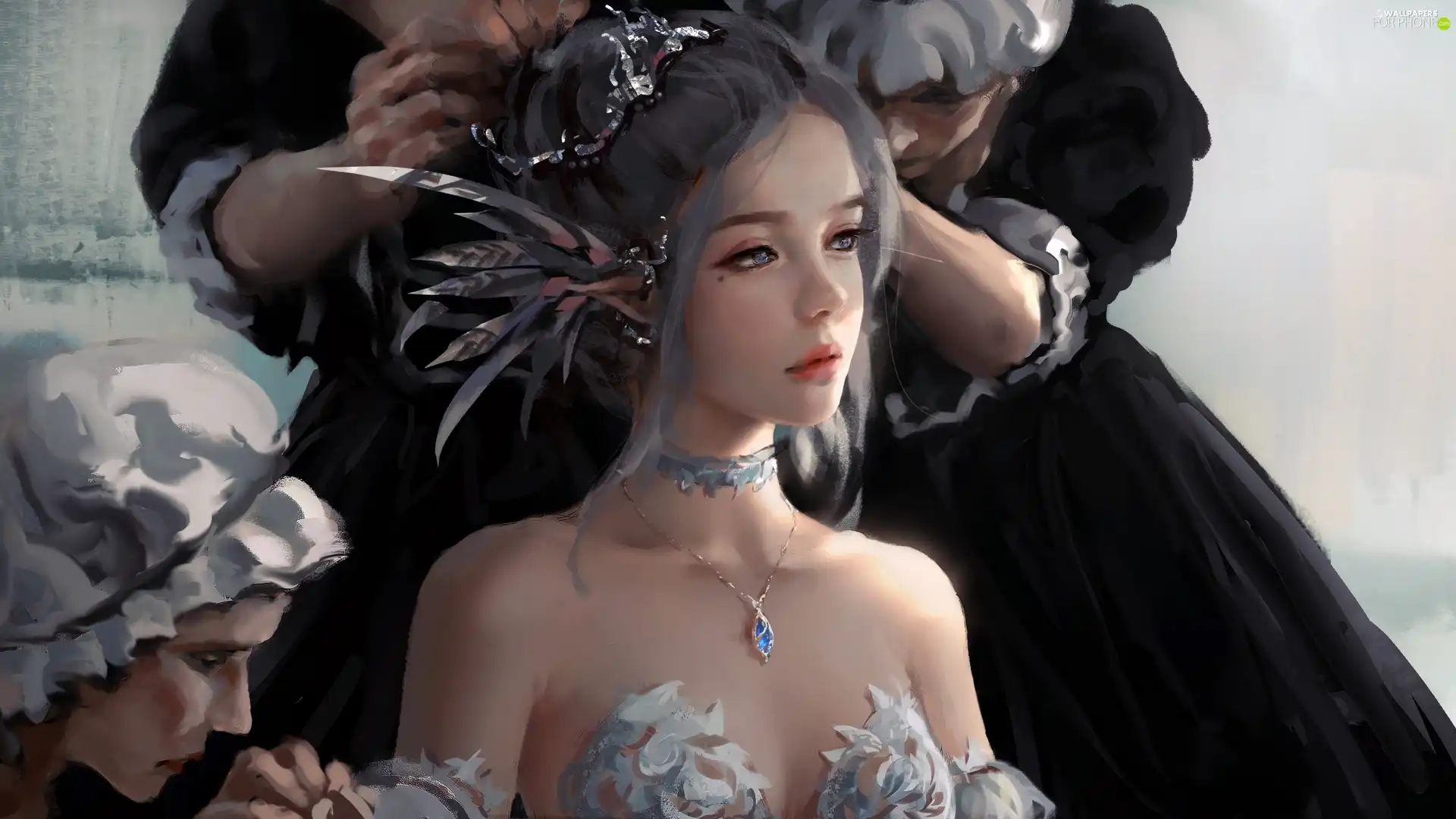 girl, head-dress, Digital Art, Necklace